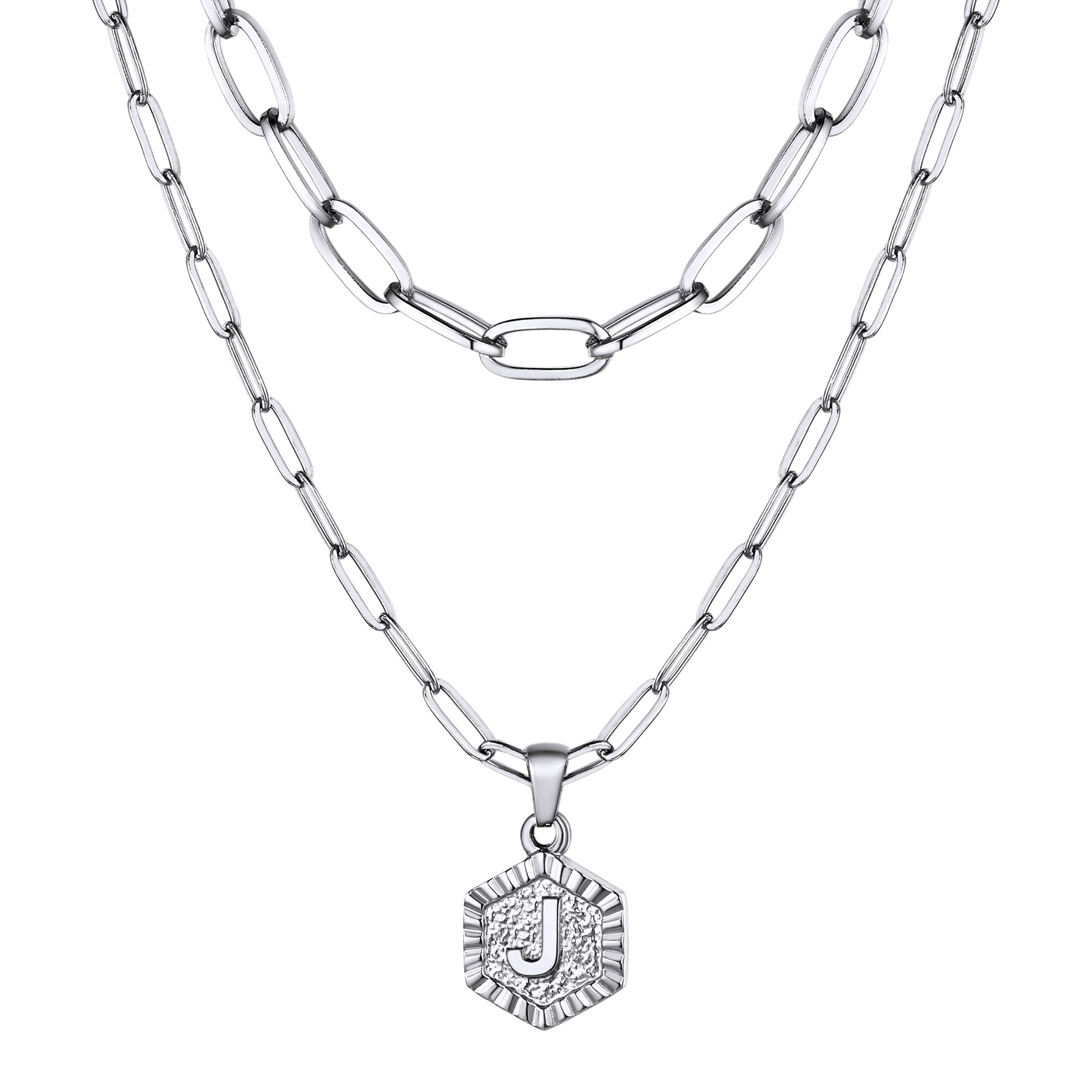 KeyStyle Layered Initial Pendant Necklace for Women Layered Paperclip Choker Chain Necklaces Set Alphabet Letter Necklaces with Cubic Zriconia Birthday Valentines Jewelry Gifts for Girlfriends Wife