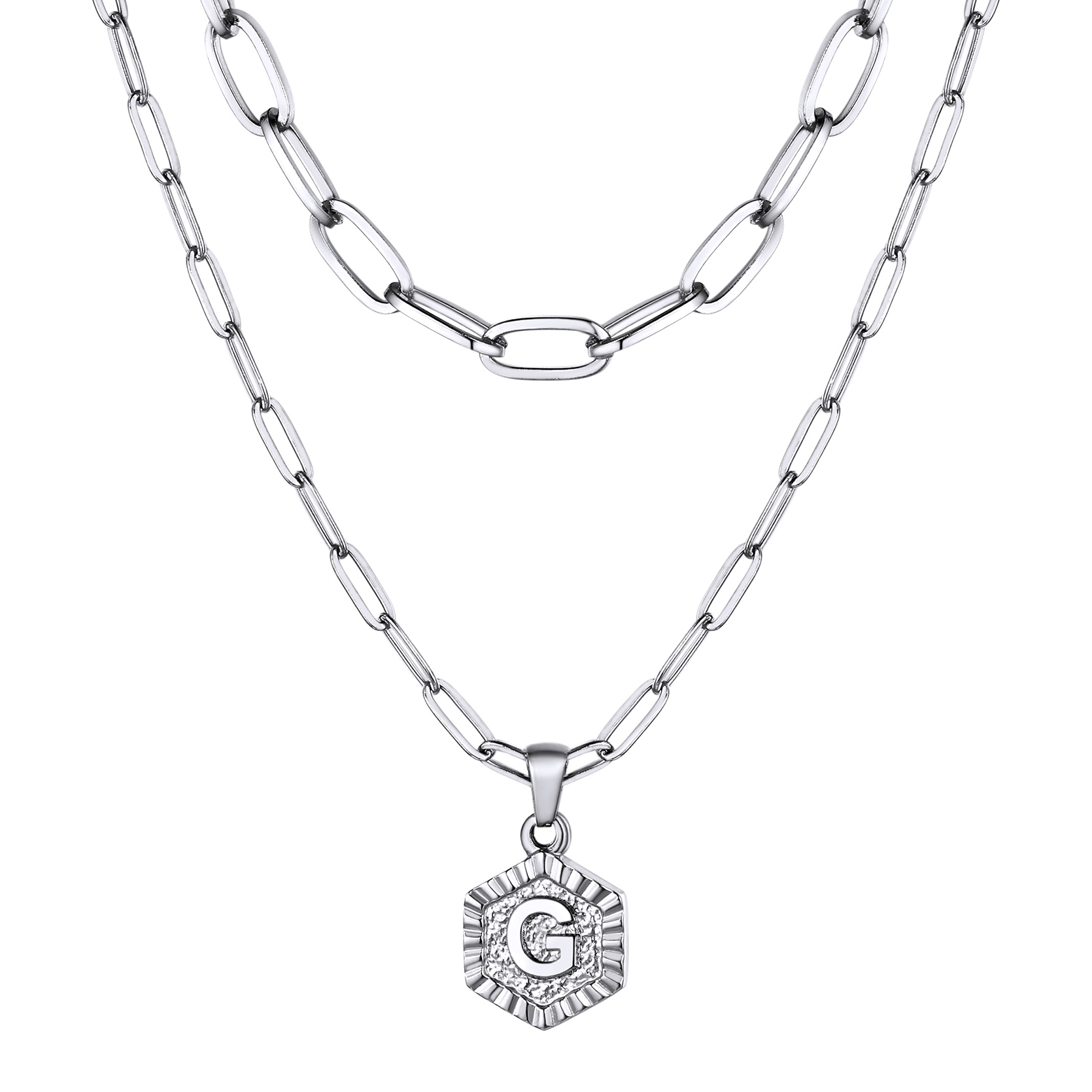 KeyStyle Layered Initial Pendant Necklace for Women Layered Paperclip Choker Chain Necklaces Set Alphabet Letter Necklaces with Cubic Zriconia Birthday Valentines Jewelry Gifts for Girlfriends Wife