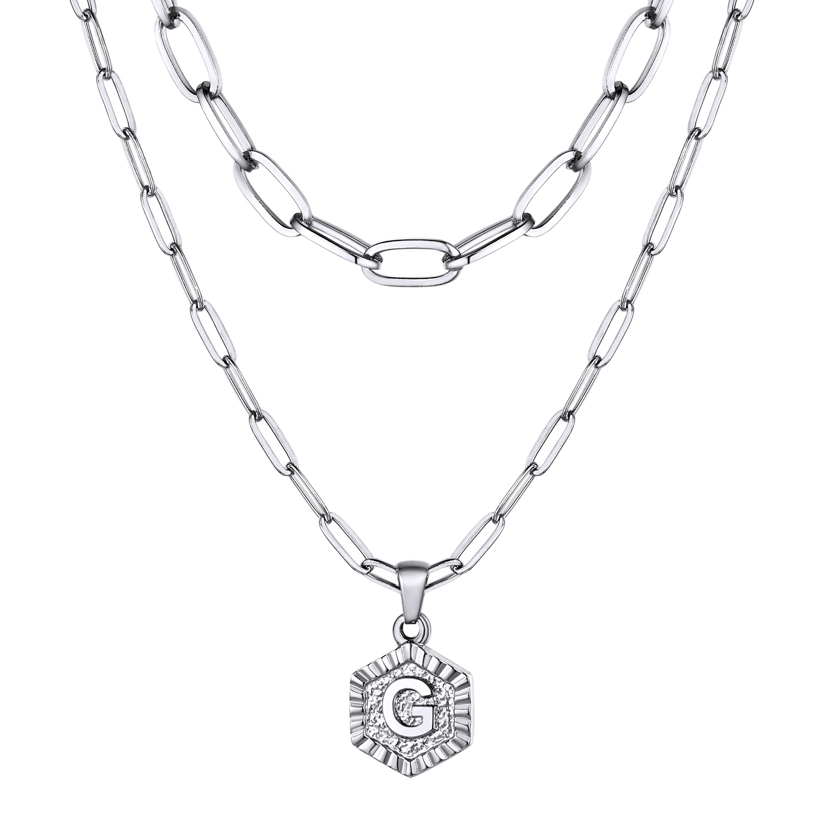 KeyStyle Layered Initial Pendant Necklace for Women Layered Paperclip Choker Chain Necklaces Set Alphabet Letter Necklaces with Cubic Zriconia Birthday Valentines Jewelry Gifts for Girlfriends Wife