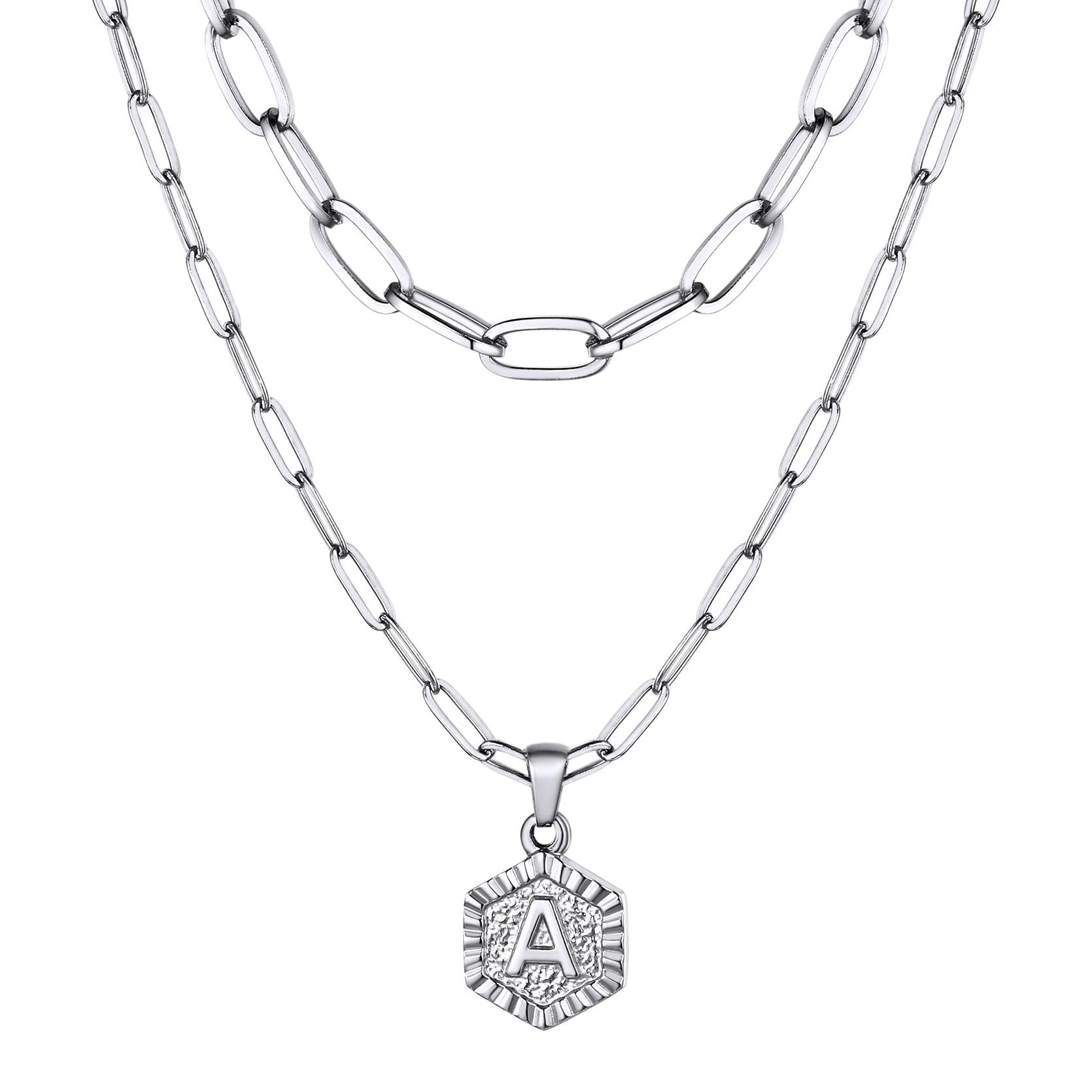 KeyStyle Layered Initial Pendant Necklace for Women Layered Paperclip Choker Chain Necklaces Set Alphabet Letter Necklaces with Cubic Zriconia Birthday Valentines Jewelry Gifts for Girlfriends Wife