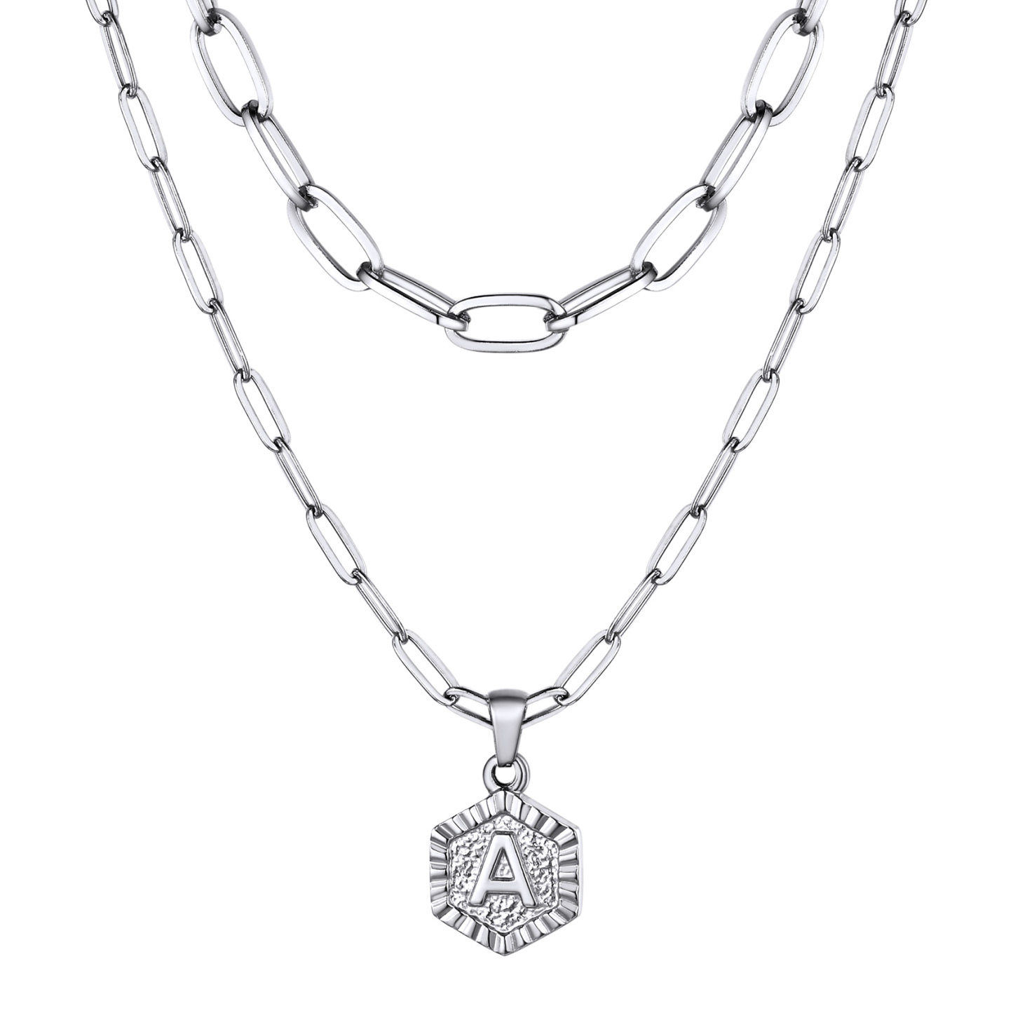 KeyStyle Layered Initial Pendant Necklace for Women Layered Paperclip Choker Chain Necklaces Set Alphabet Letter Necklaces with Cubic Zriconia Birthday Valentines Jewelry Gifts for Girlfriends Wife