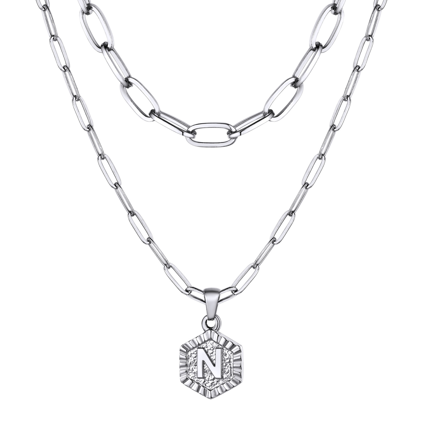 KeyStyle Layered Initial Pendant Necklace for Women Layered Paperclip Choker Chain Necklaces Set Alphabet Letter Necklaces with Cubic Zriconia Birthday Valentines Jewelry Gifts for Girlfriends Wife