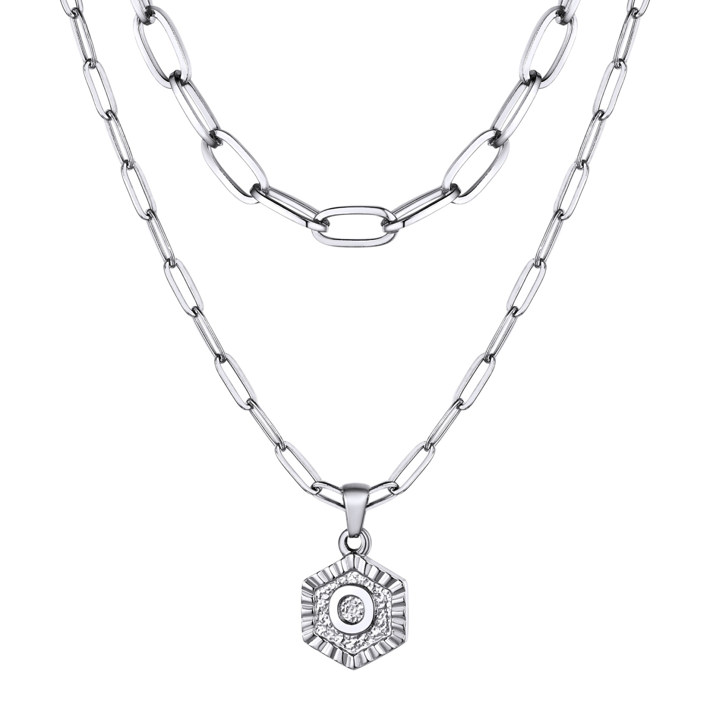 KeyStyle Layered Initial Pendant Necklace for Women Layered Paperclip Choker Chain Necklaces Set Alphabet Letter Necklaces with Cubic Zriconia Birthday Valentines Jewelry Gifts for Girlfriends Wife