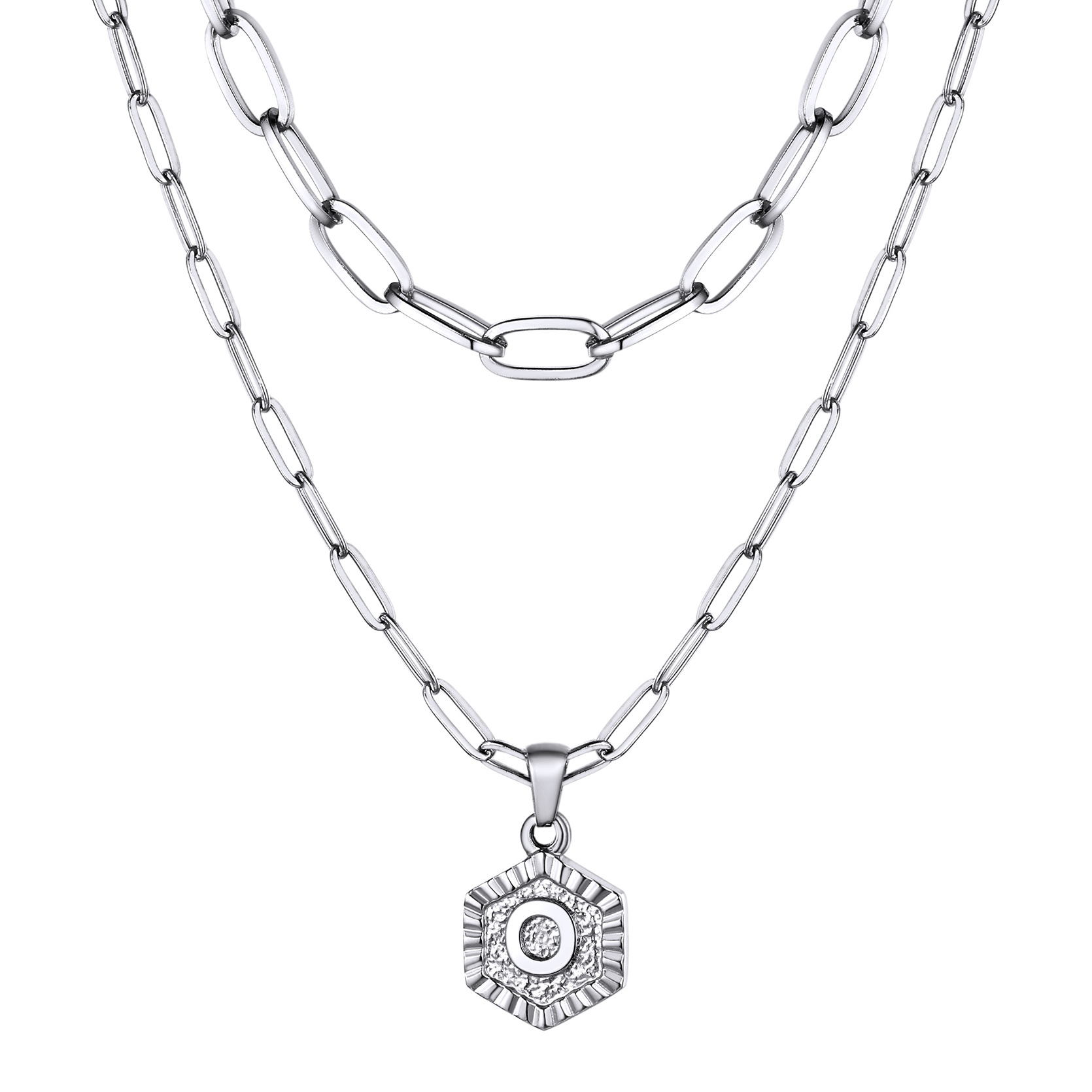 KeyStyle Layered Initial Pendant Necklace for Women Layered Paperclip Choker Chain Necklaces Set Alphabet Letter Necklaces with Cubic Zriconia Birthday Valentines Jewelry Gifts for Girlfriends Wife