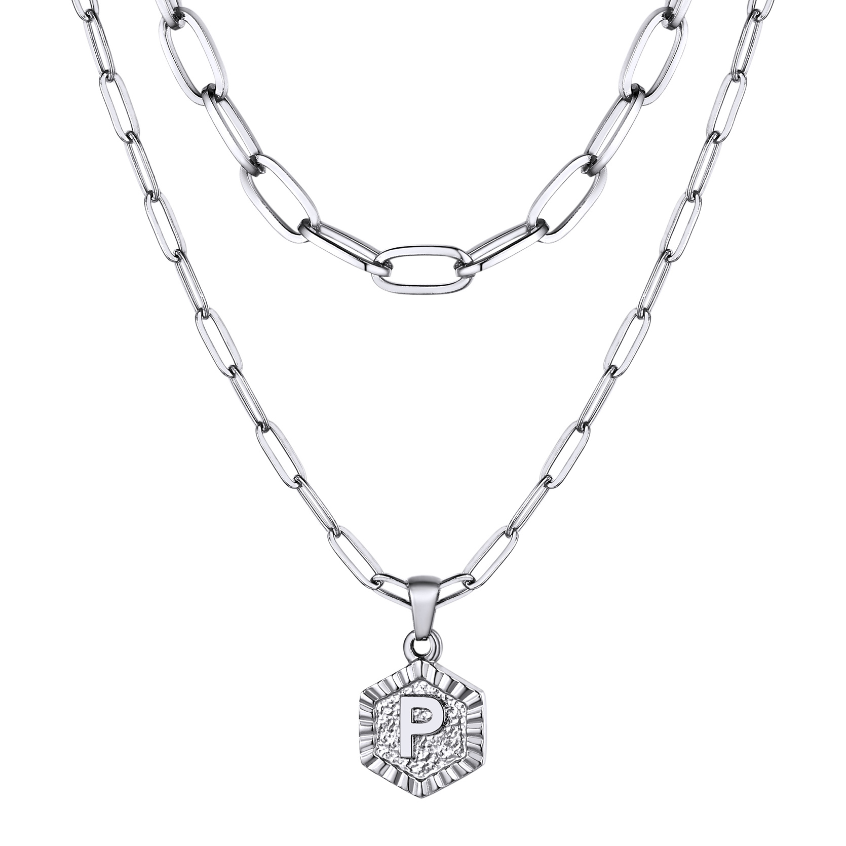 KeyStyle Layered Initial Pendant Necklace for Women Layered Paperclip Choker Chain Necklaces Set Alphabet Letter Necklaces with Cubic Zriconia Birthday Valentines Jewelry Gifts for Girlfriends Wife