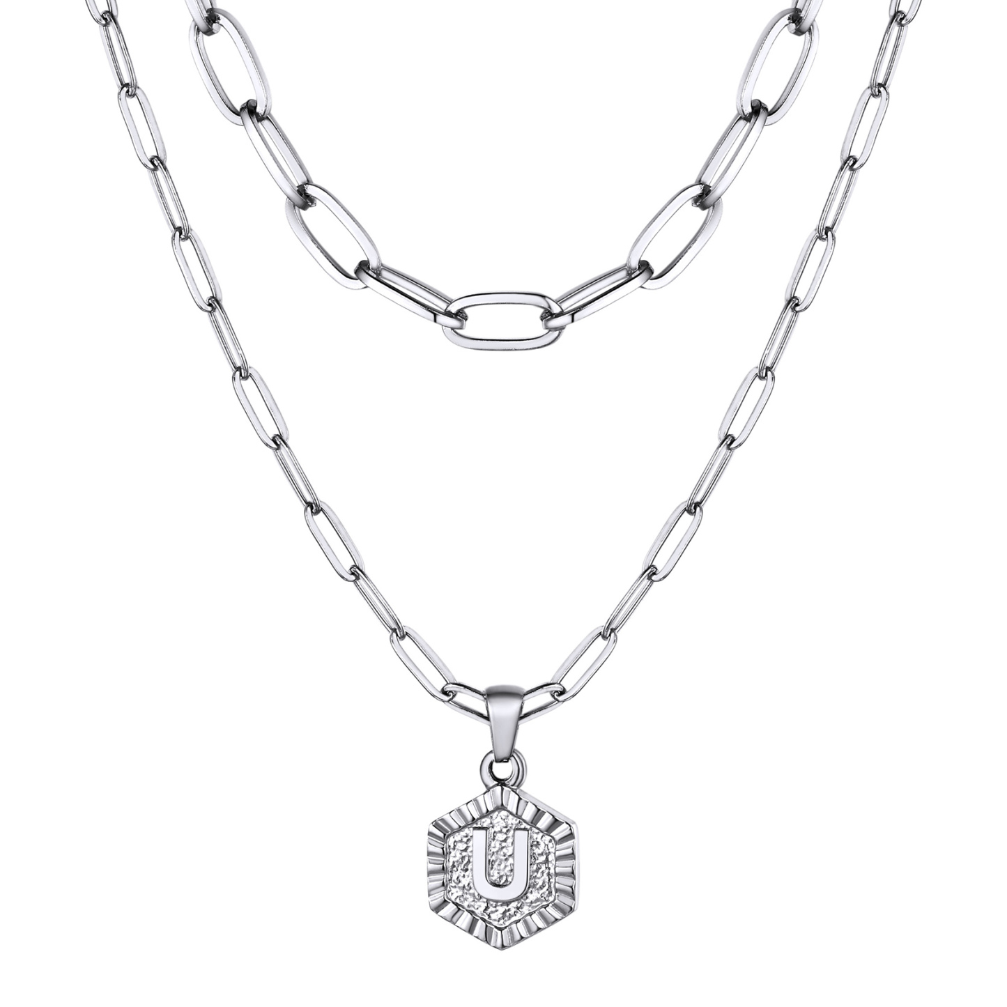 KeyStyle Layered Initial Pendant Necklace for Women Layered Paperclip Choker Chain Necklaces Set Alphabet Letter Necklaces with Cubic Zriconia Birthday Valentines Jewelry Gifts for Girlfriends Wife