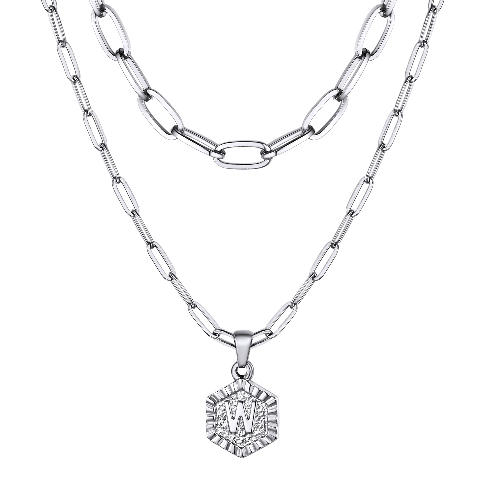 KeyStyle Layered Initial Pendant Necklace for Women Layered Paperclip Choker Chain Necklaces Set Alphabet Letter Necklaces with Cubic Zriconia Birthday Valentines Jewelry Gifts for Girlfriends Wife