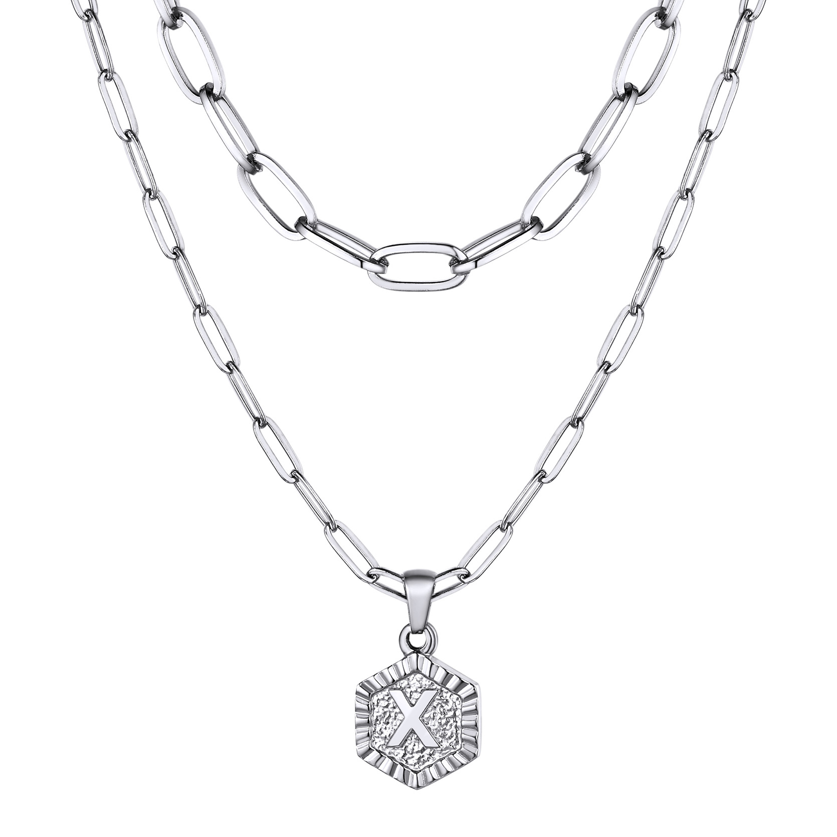 KeyStyle Layered Initial Pendant Necklace for Women Layered Paperclip Choker Chain Necklaces Set Alphabet Letter Necklaces with Cubic Zriconia Birthday Valentines Jewelry Gifts for Girlfriends Wife