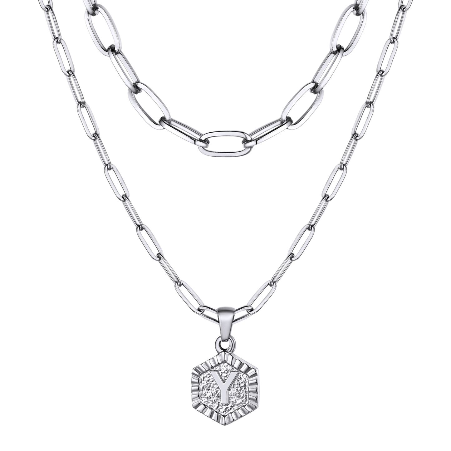 KeyStyle Layered Initial Pendant Necklace for Women Layered Paperclip Choker Chain Necklaces Set Alphabet Letter Necklaces with Cubic Zriconia Birthday Valentines Jewelry Gifts for Girlfriends Wife