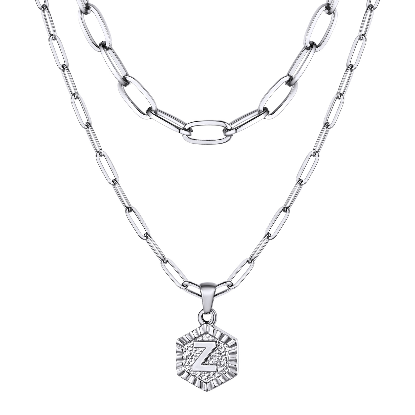 KeyStyle Layered Initial Pendant Necklace for Women Layered Paperclip Choker Chain Necklaces Set Alphabet Letter Necklaces with Cubic Zriconia Birthday Valentines Jewelry Gifts for Girlfriends Wife