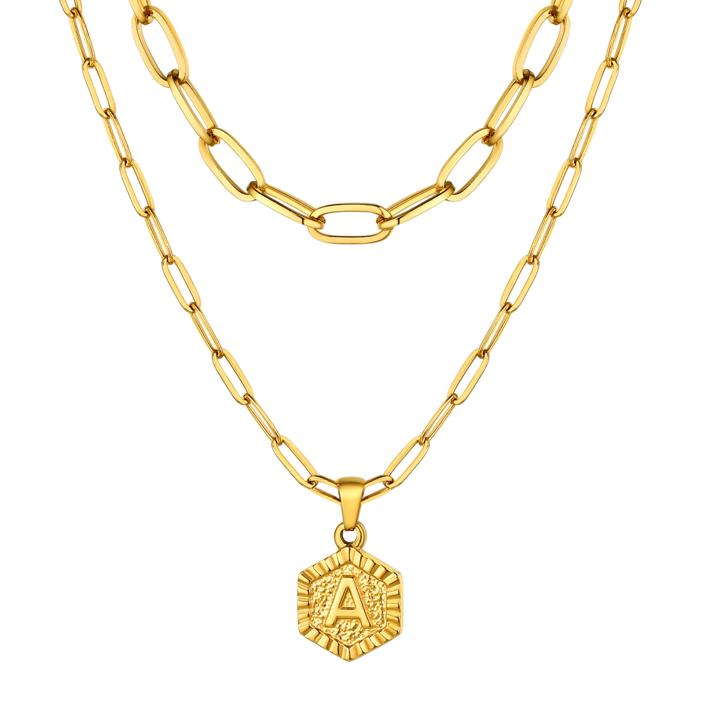 KeyStyle Layered Initial Pendant Necklace for Women Layered Paperclip Choker Chain Necklaces Set Alphabet Letter Necklaces with Cubic Zriconia Birthday Valentines Jewelry Gifts for Girlfriends Wife