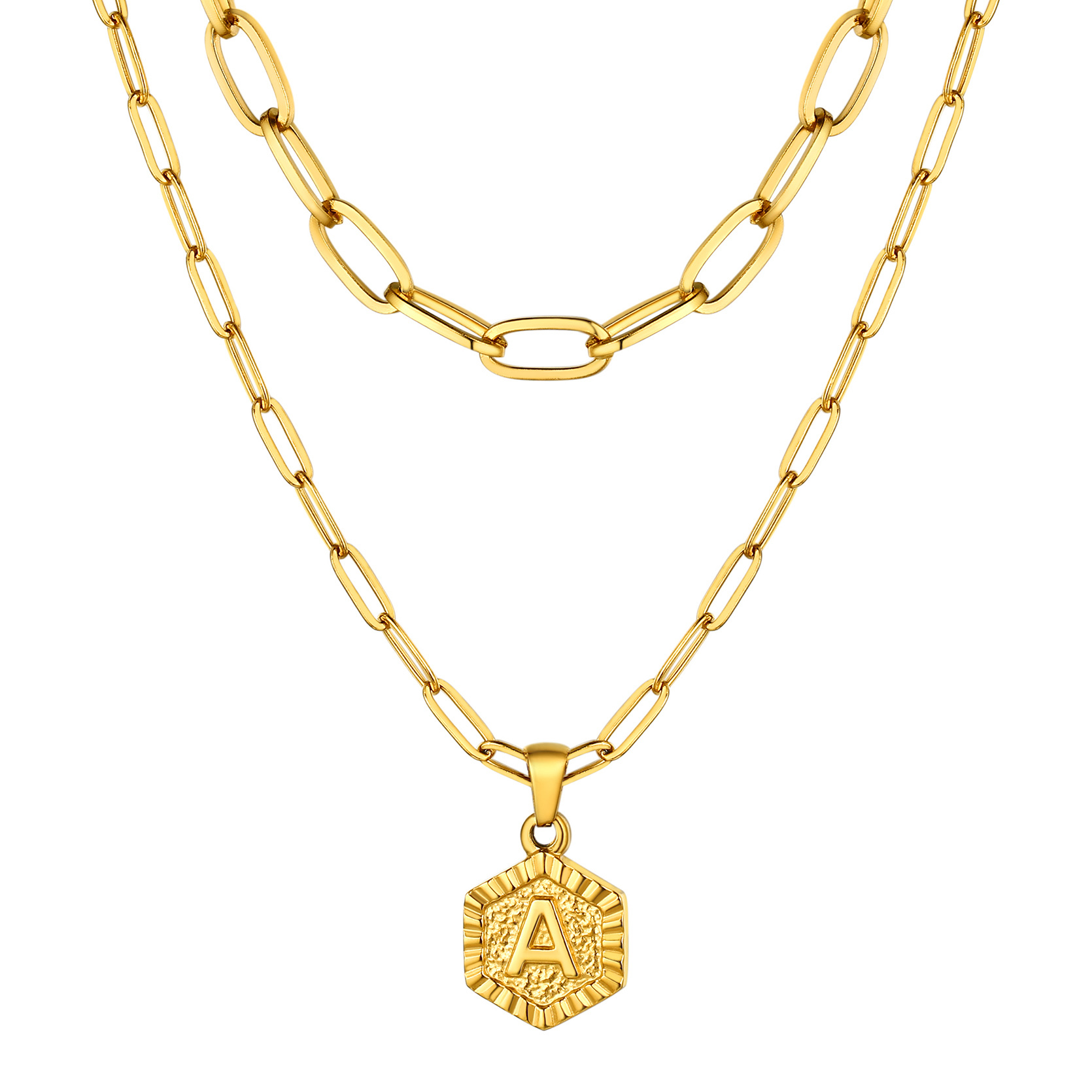 KeyStyle Layered Initial Pendant Necklace for Women Layered Paperclip Choker Chain Necklaces Set Alphabet Letter Necklaces with Cubic Zriconia Birthday Valentines Jewelry Gifts for Girlfriends Wife