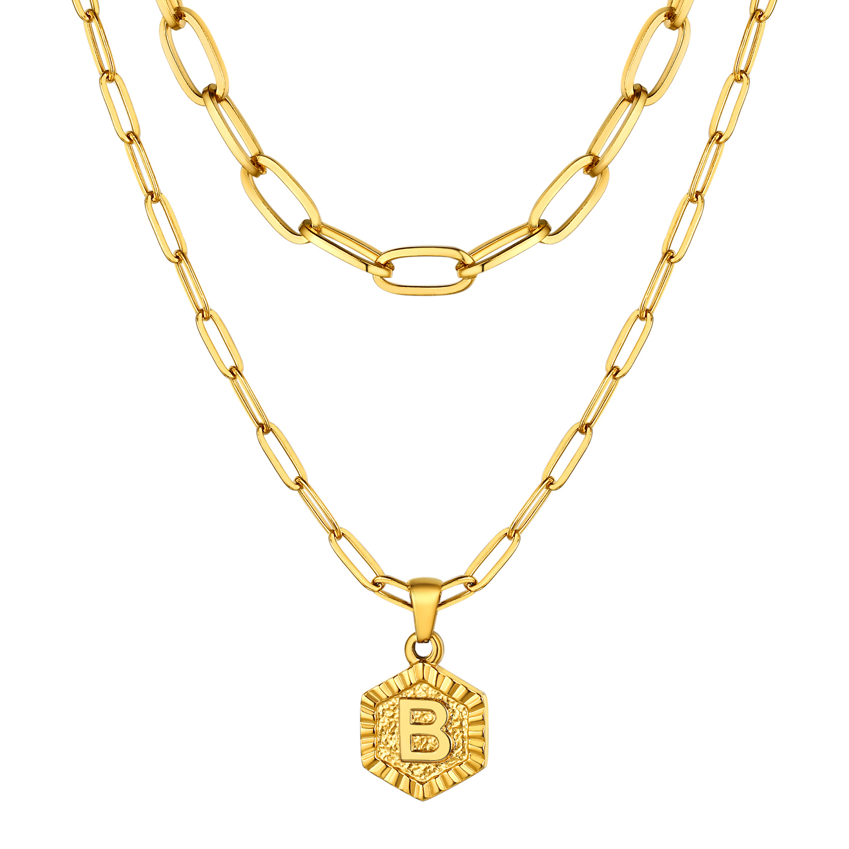 KeyStyle Layered Initial Pendant Necklace for Women Layered Paperclip Choker Chain Necklaces Set Alphabet Letter Necklaces with Cubic Zriconia Birthday Valentines Jewelry Gifts for Girlfriends Wife