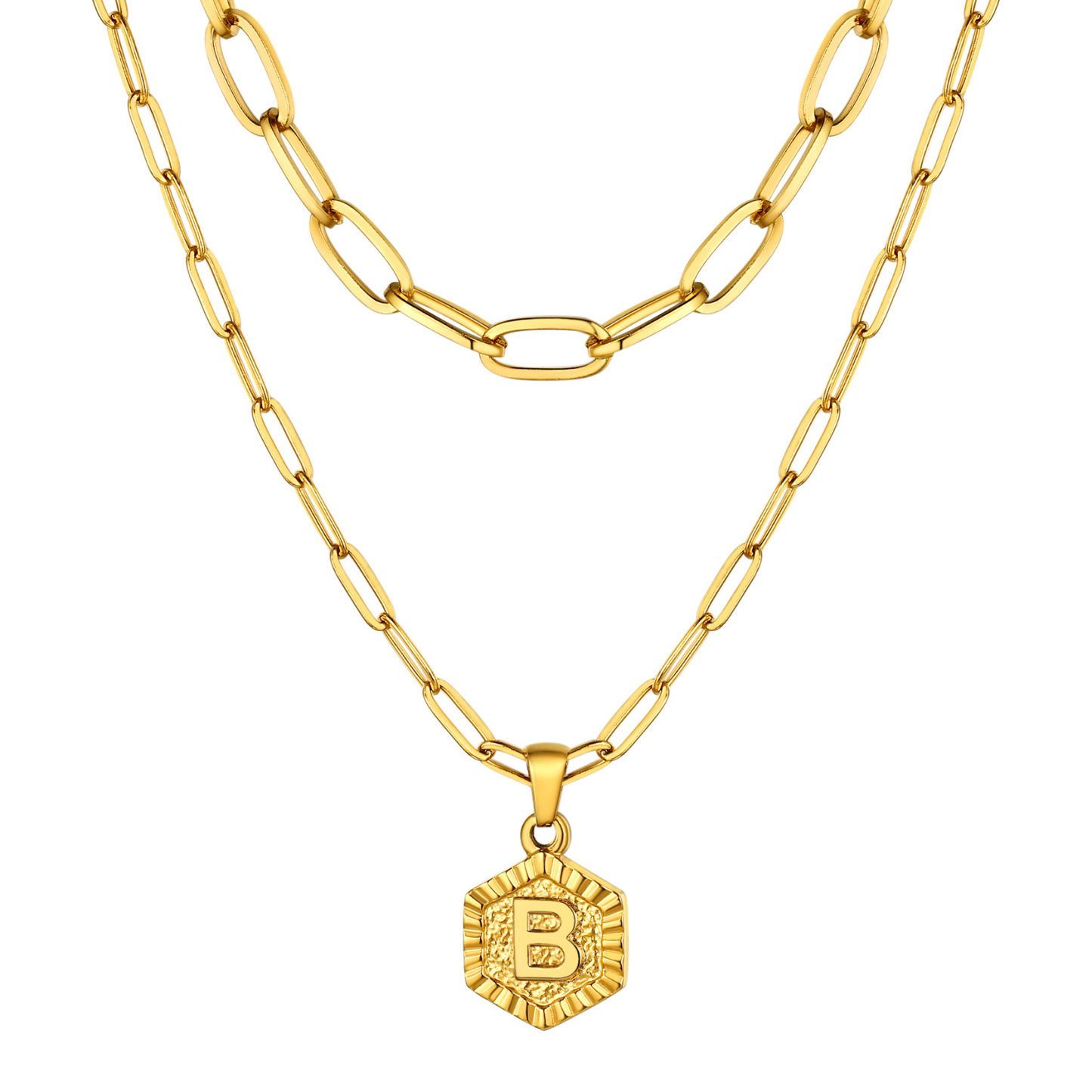 KeyStyle Layered Initial Pendant Necklace for Women Layered Paperclip Choker Chain Necklaces Set Alphabet Letter Necklaces with Cubic Zriconia Birthday Valentines Jewelry Gifts for Girlfriends Wife