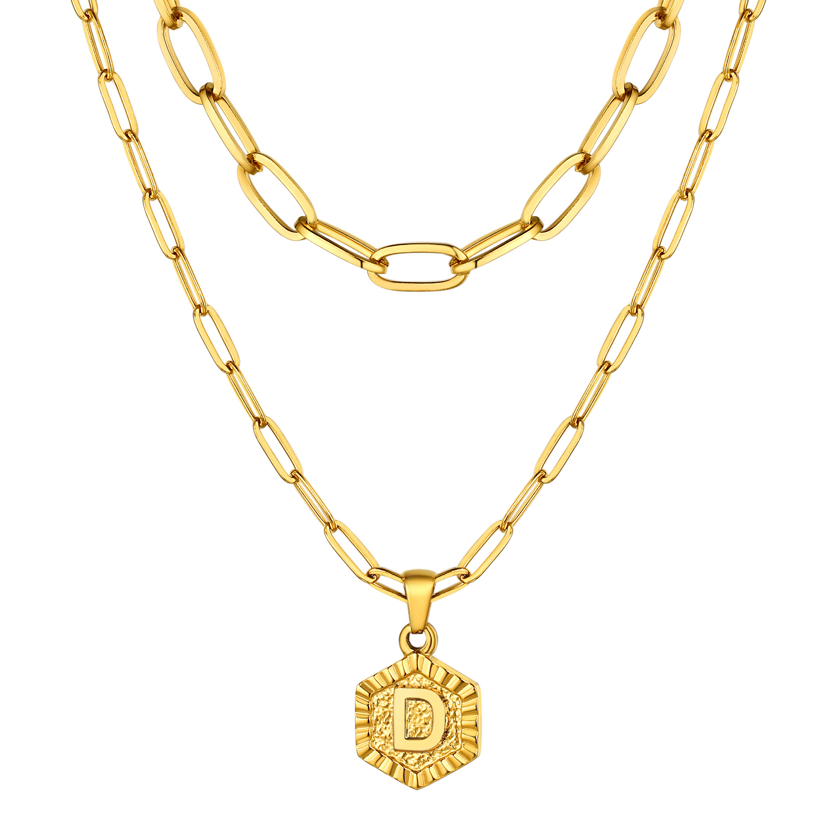 KeyStyle Layered Initial Pendant Necklace for Women Layered Paperclip Choker Chain Necklaces Set Alphabet Letter Necklaces with Cubic Zriconia Birthday Valentines Jewelry Gifts for Girlfriends Wife