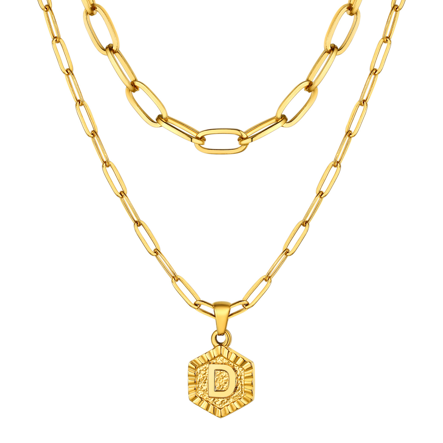 KeyStyle Layered Initial Pendant Necklace for Women Layered Paperclip Choker Chain Necklaces Set Alphabet Letter Necklaces with Cubic Zriconia Birthday Valentines Jewelry Gifts for Girlfriends Wife