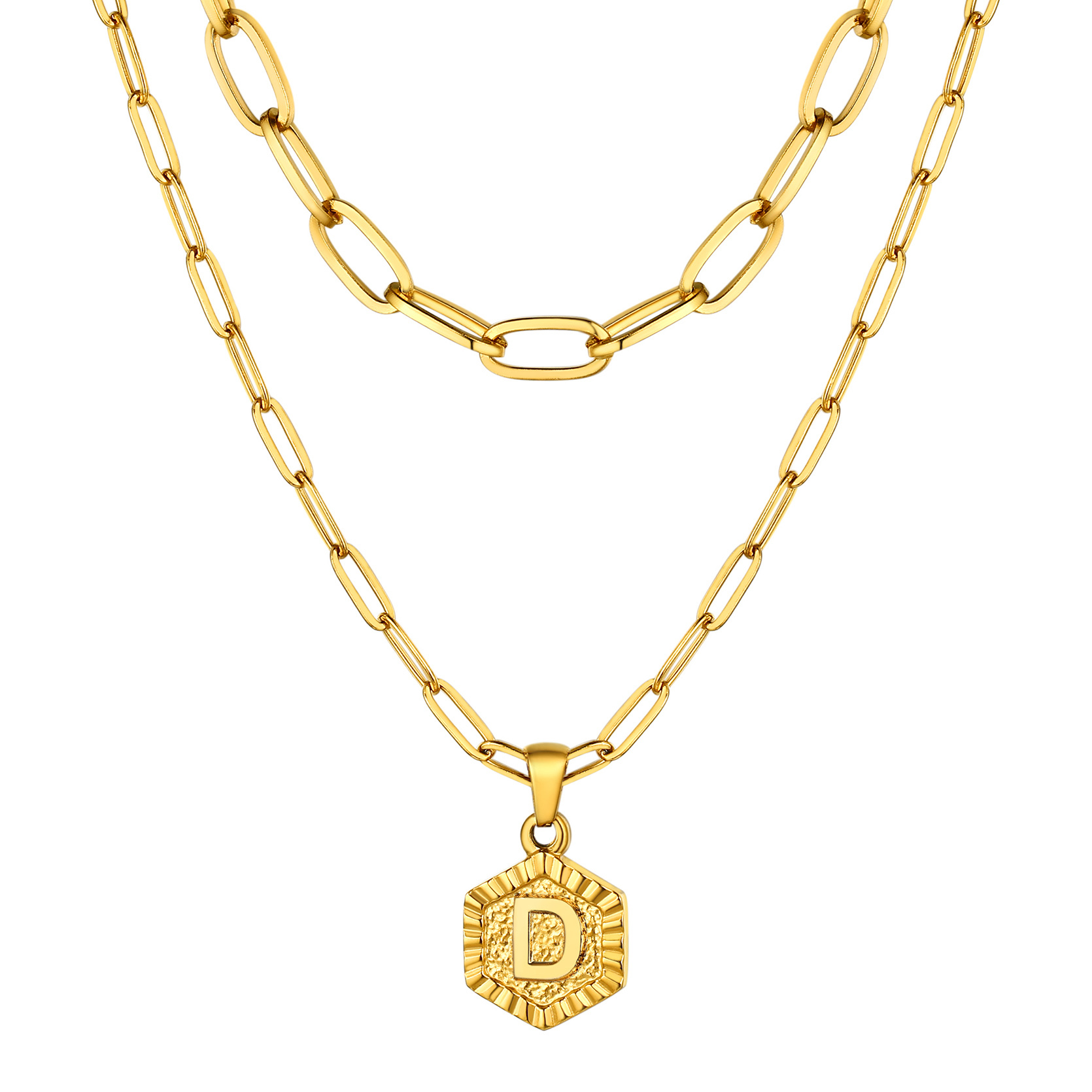 KeyStyle Layered Initial Pendant Necklace for Women Layered Paperclip Choker Chain Necklaces Set Alphabet Letter Necklaces with Cubic Zriconia Birthday Valentines Jewelry Gifts for Girlfriends Wife