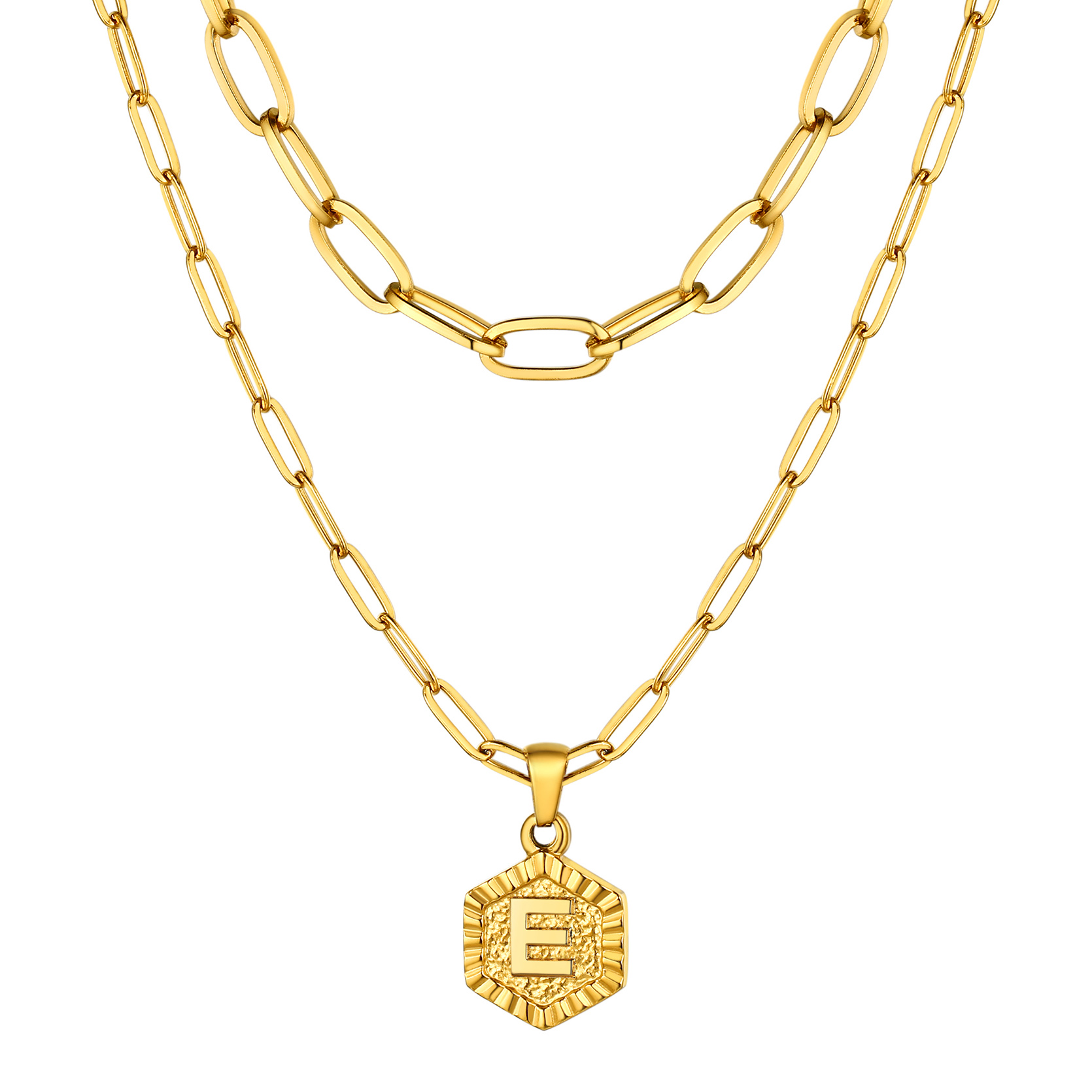 KeyStyle Layered Initial Pendant Necklace for Women Layered Paperclip Choker Chain Necklaces Set Alphabet Letter Necklaces with Cubic Zriconia Birthday Valentines Jewelry Gifts for Girlfriends Wife