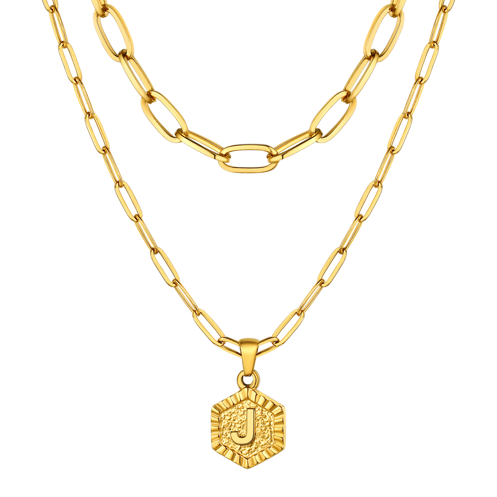 KeyStyle Layered Initial Pendant Necklace for Women Layered Paperclip Choker Chain Necklaces Set Alphabet Letter Necklaces with Cubic Zriconia Birthday Valentines Jewelry Gifts for Girlfriends Wife