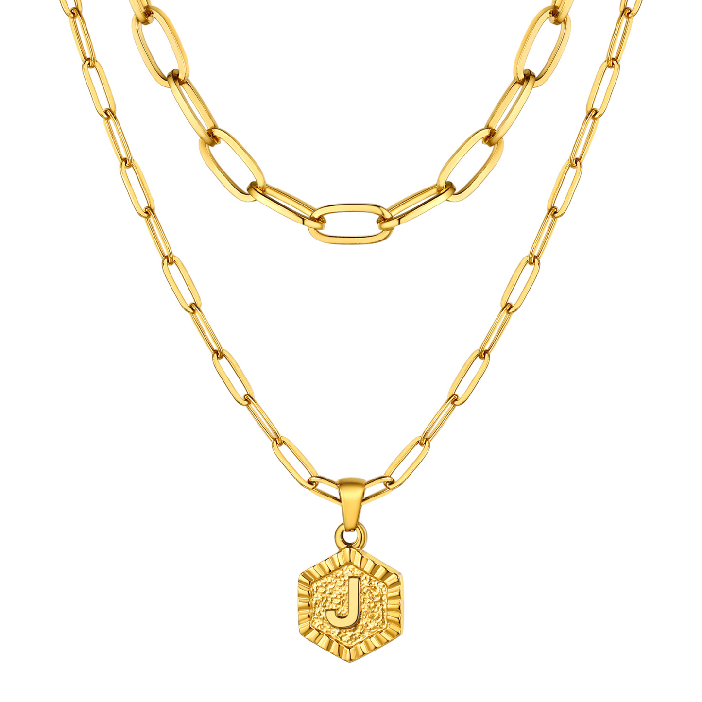 KeyStyle Layered Initial Pendant Necklace for Women Layered Paperclip Choker Chain Necklaces Set Alphabet Letter Necklaces with Cubic Zriconia Birthday Valentines Jewelry Gifts for Girlfriends Wife