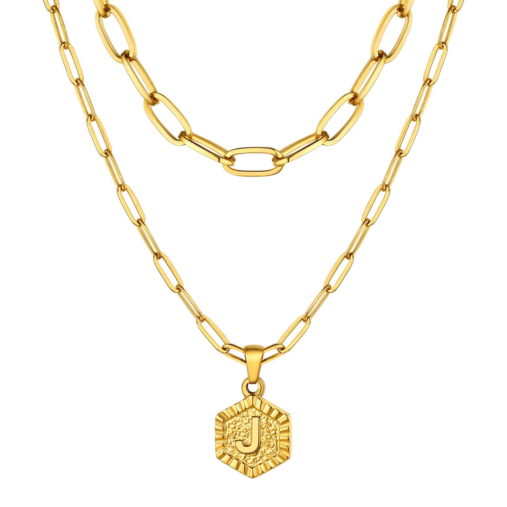 KeyStyle Layered Initial Pendant Necklace for Women Layered Paperclip Choker Chain Necklaces Set Alphabet Letter Necklaces with Cubic Zriconia Birthday Valentines Jewelry Gifts for Girlfriends Wife