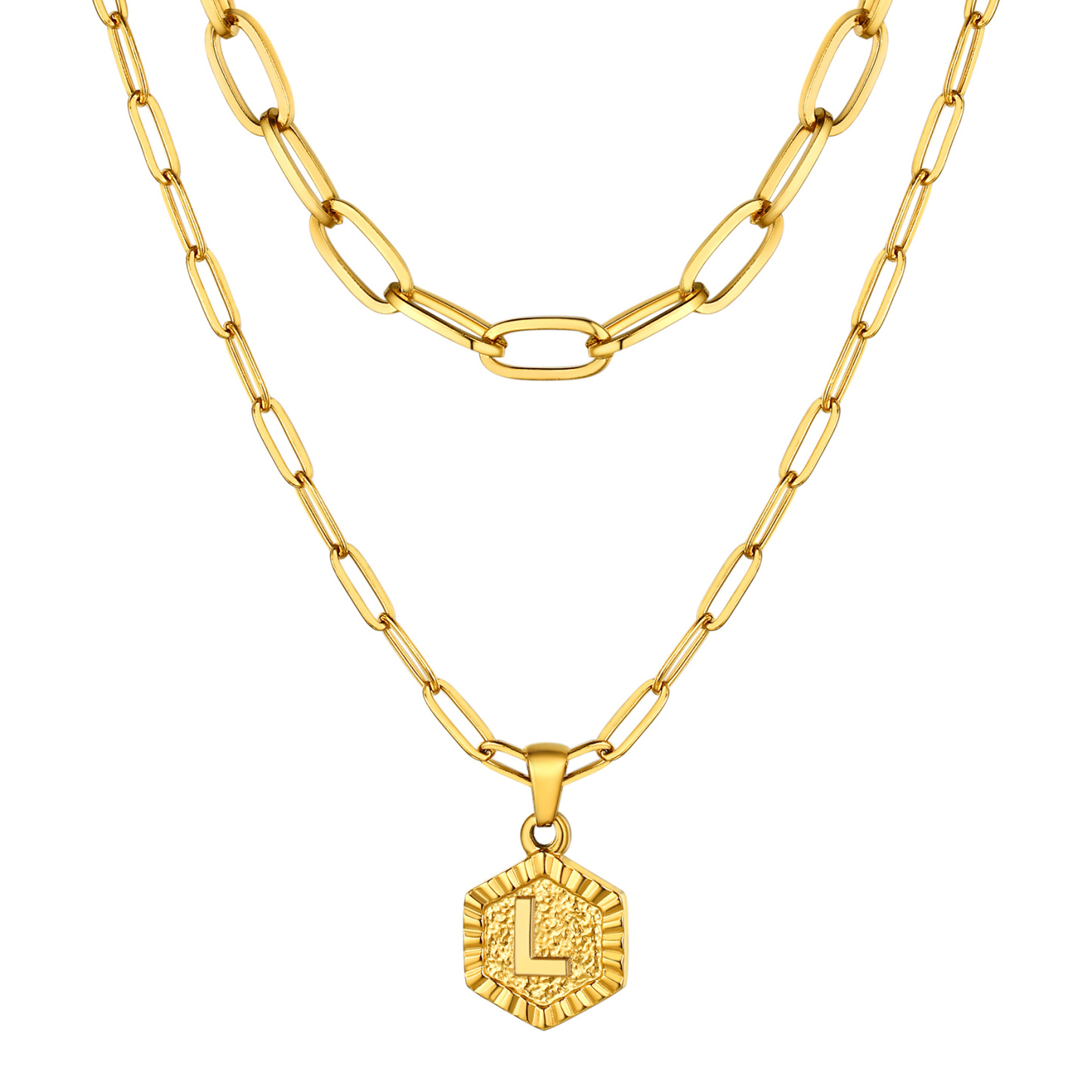 KeyStyle Layered Initial Pendant Necklace for Women Layered Paperclip Choker Chain Necklaces Set Alphabet Letter Necklaces with Cubic Zriconia Birthday Valentines Jewelry Gifts for Girlfriends Wife