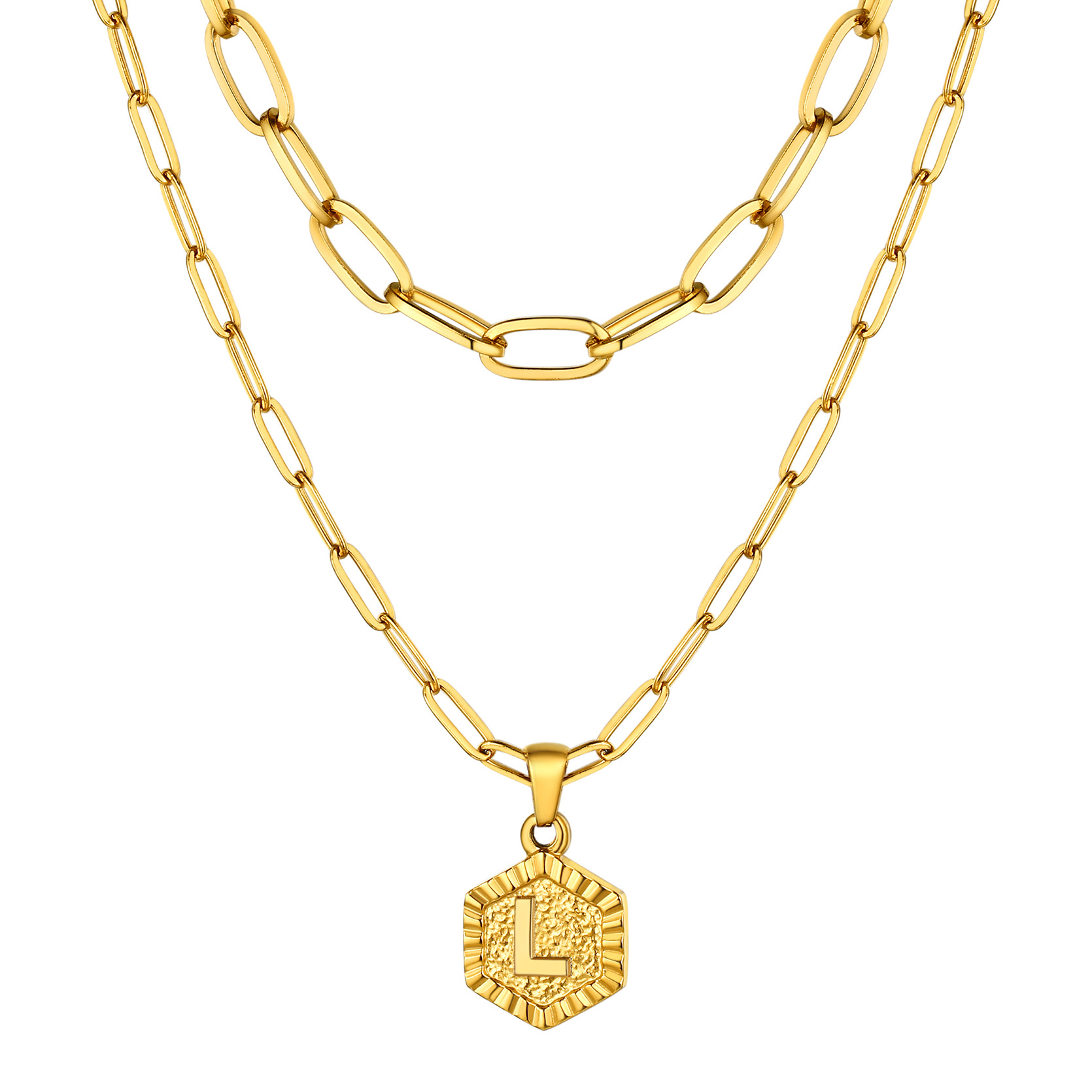 KeyStyle Layered Initial Pendant Necklace for Women Layered Paperclip Choker Chain Necklaces Set Alphabet Letter Necklaces with Cubic Zriconia Birthday Valentines Jewelry Gifts for Girlfriends Wife