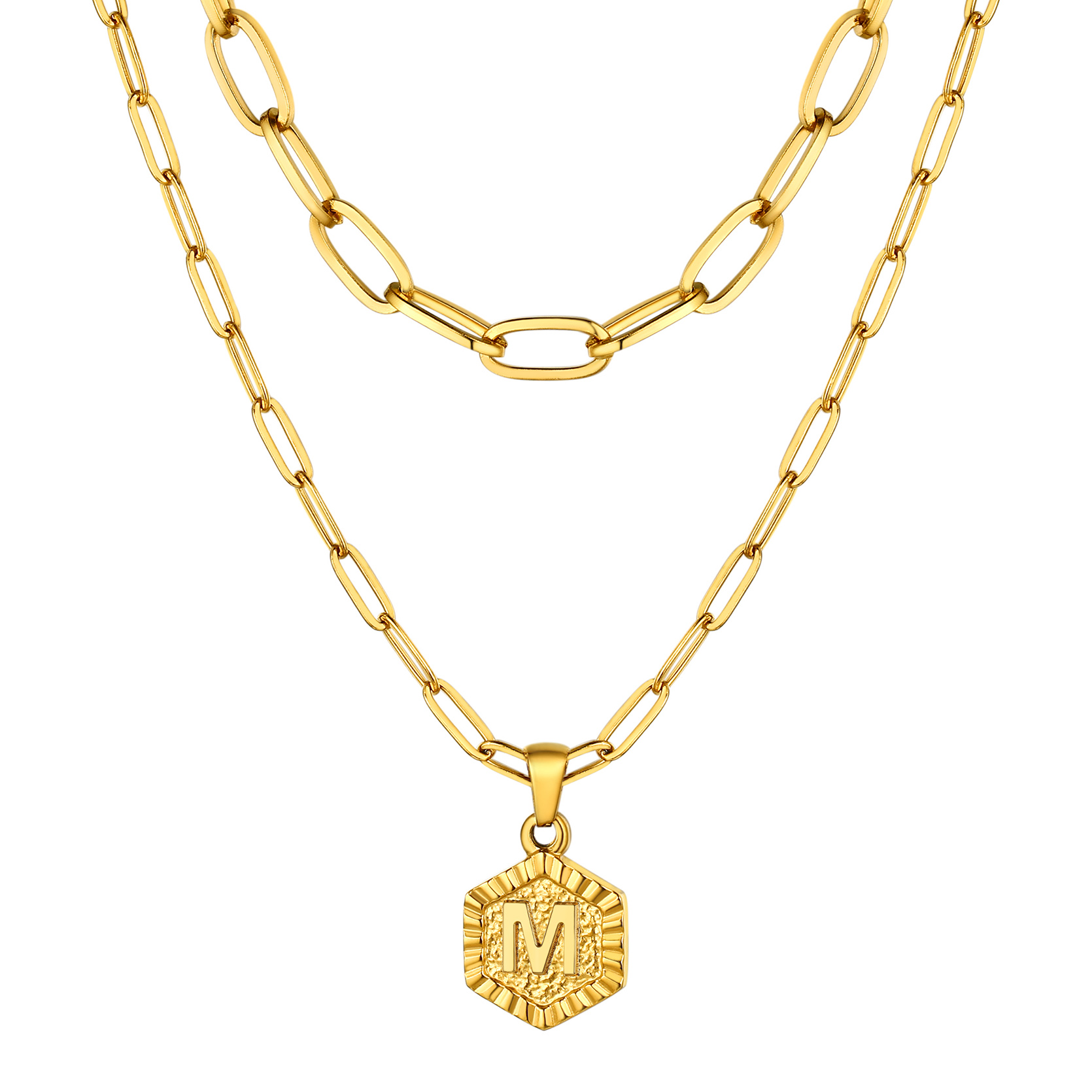 KeyStyle Layered Initial Pendant Necklace for Women Layered Paperclip Choker Chain Necklaces Set Alphabet Letter Necklaces with Cubic Zriconia Birthday Valentines Jewelry Gifts for Girlfriends Wife