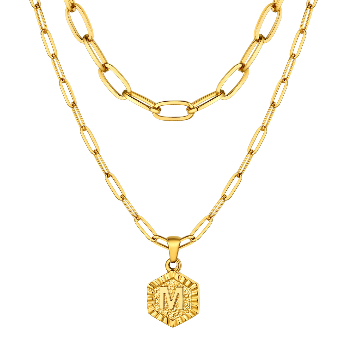 KeyStyle Layered Initial Pendant Necklace for Women Layered Paperclip Choker Chain Necklaces Set Alphabet Letter Necklaces with Cubic Zriconia Birthday Valentines Jewelry Gifts for Girlfriends Wife