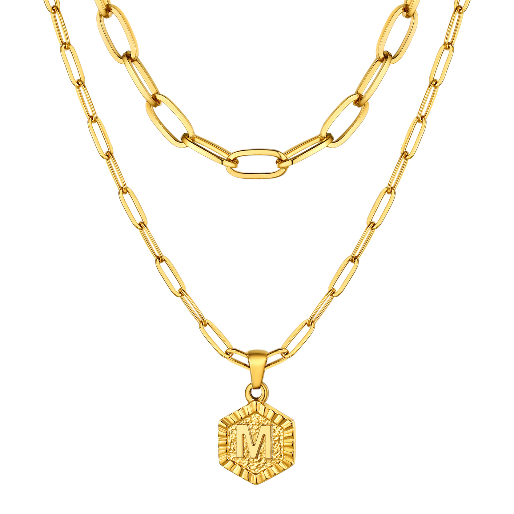 KeyStyle Layered Initial Pendant Necklace for Women Layered Paperclip Choker Chain Necklaces Set Alphabet Letter Necklaces with Cubic Zriconia Birthday Valentines Jewelry Gifts for Girlfriends Wife