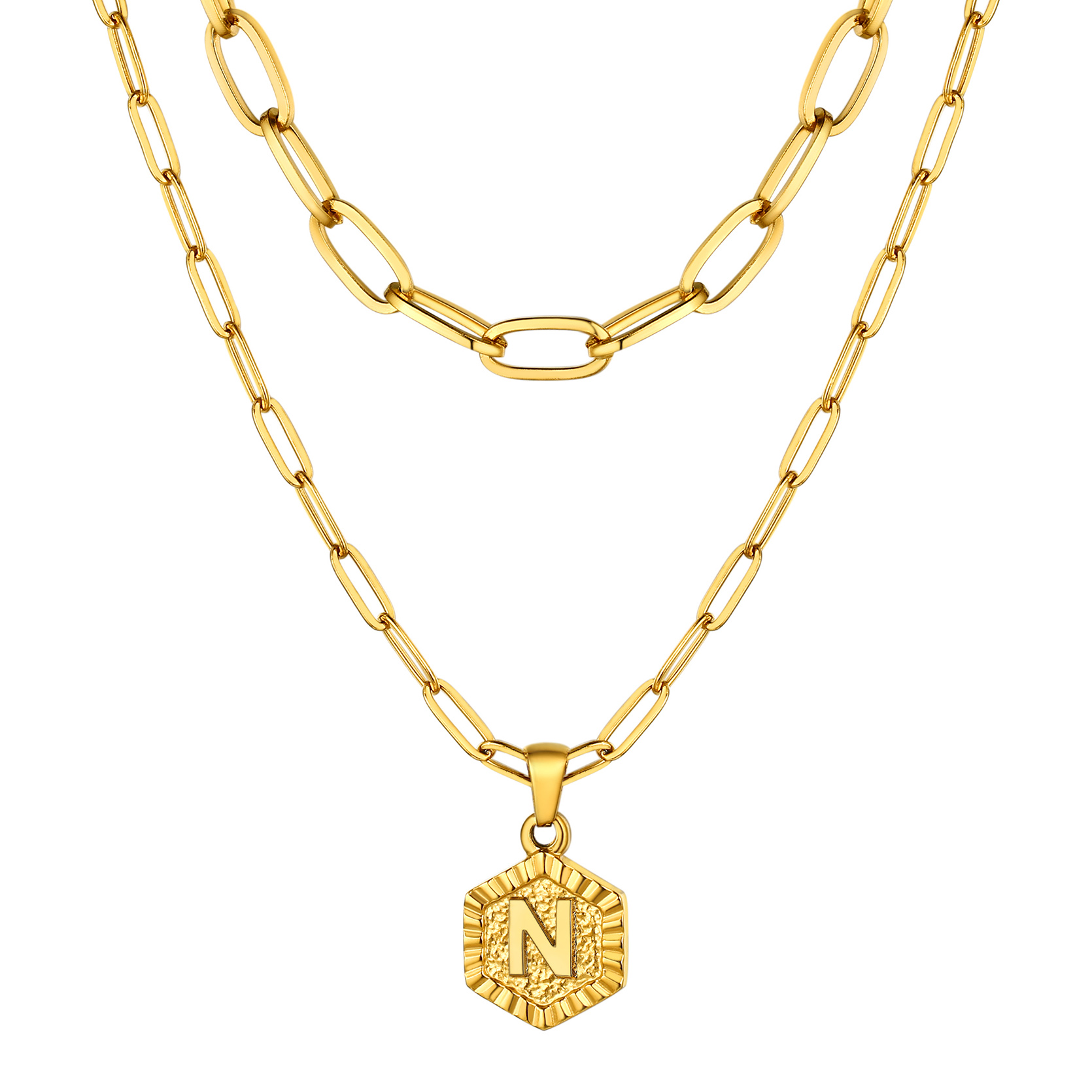 KeyStyle Layered Initial Pendant Necklace for Women Layered Paperclip Choker Chain Necklaces Set Alphabet Letter Necklaces with Cubic Zriconia Birthday Valentines Jewelry Gifts for Girlfriends Wife