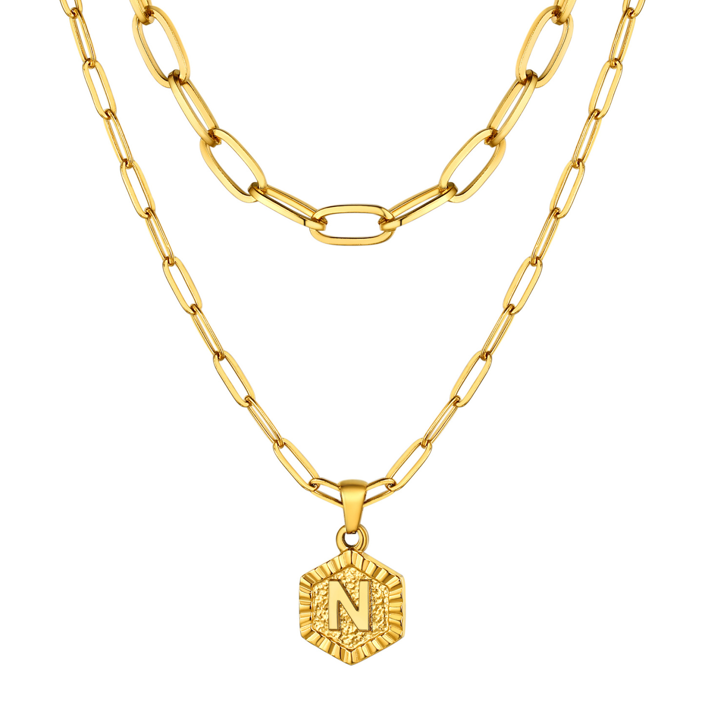 KeyStyle Layered Initial Pendant Necklace for Women Layered Paperclip Choker Chain Necklaces Set Alphabet Letter Necklaces with Cubic Zriconia Birthday Valentines Jewelry Gifts for Girlfriends Wife