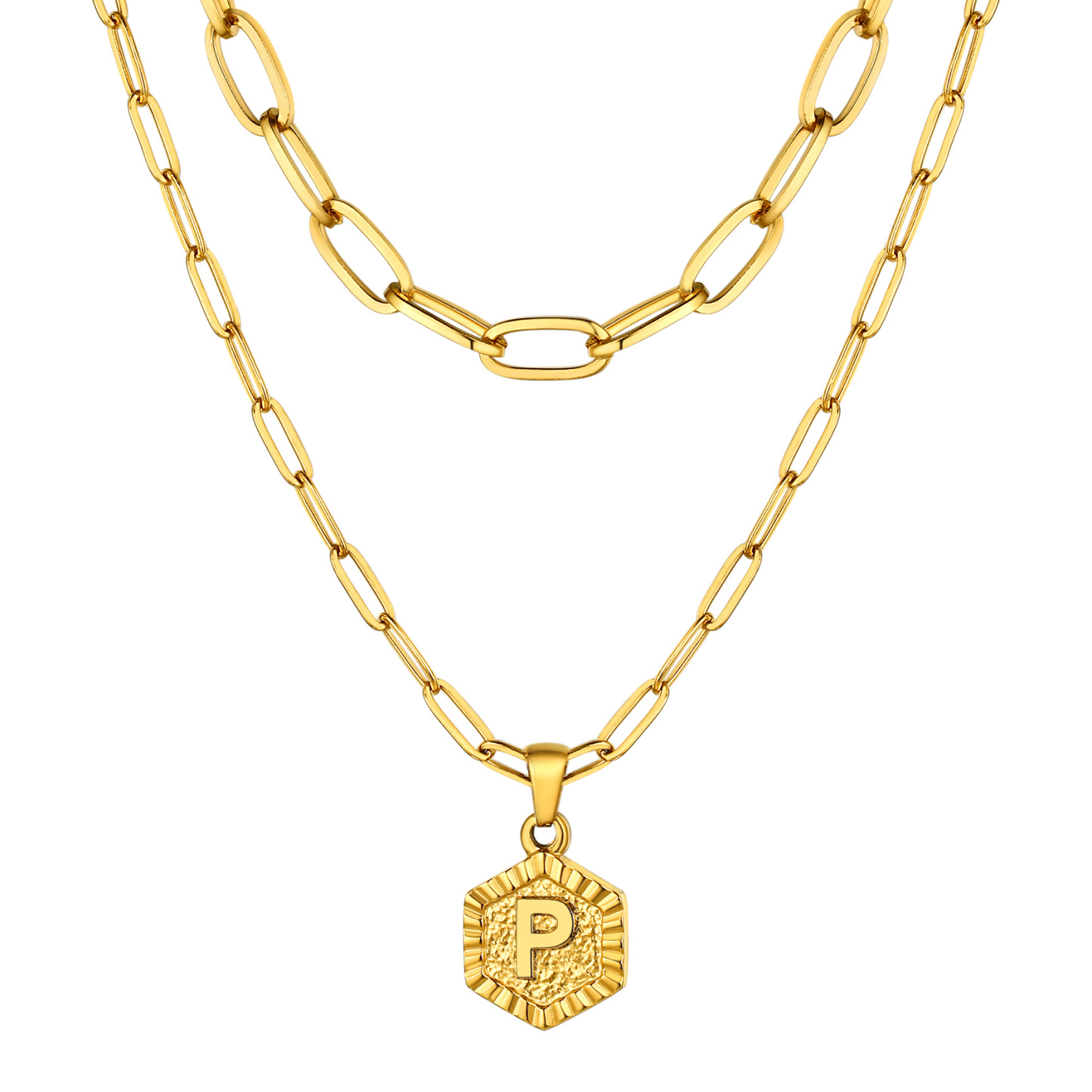 KeyStyle Layered Initial Pendant Necklace for Women Layered Paperclip Choker Chain Necklaces Set Alphabet Letter Necklaces with Cubic Zriconia Birthday Valentines Jewelry Gifts for Girlfriends Wife