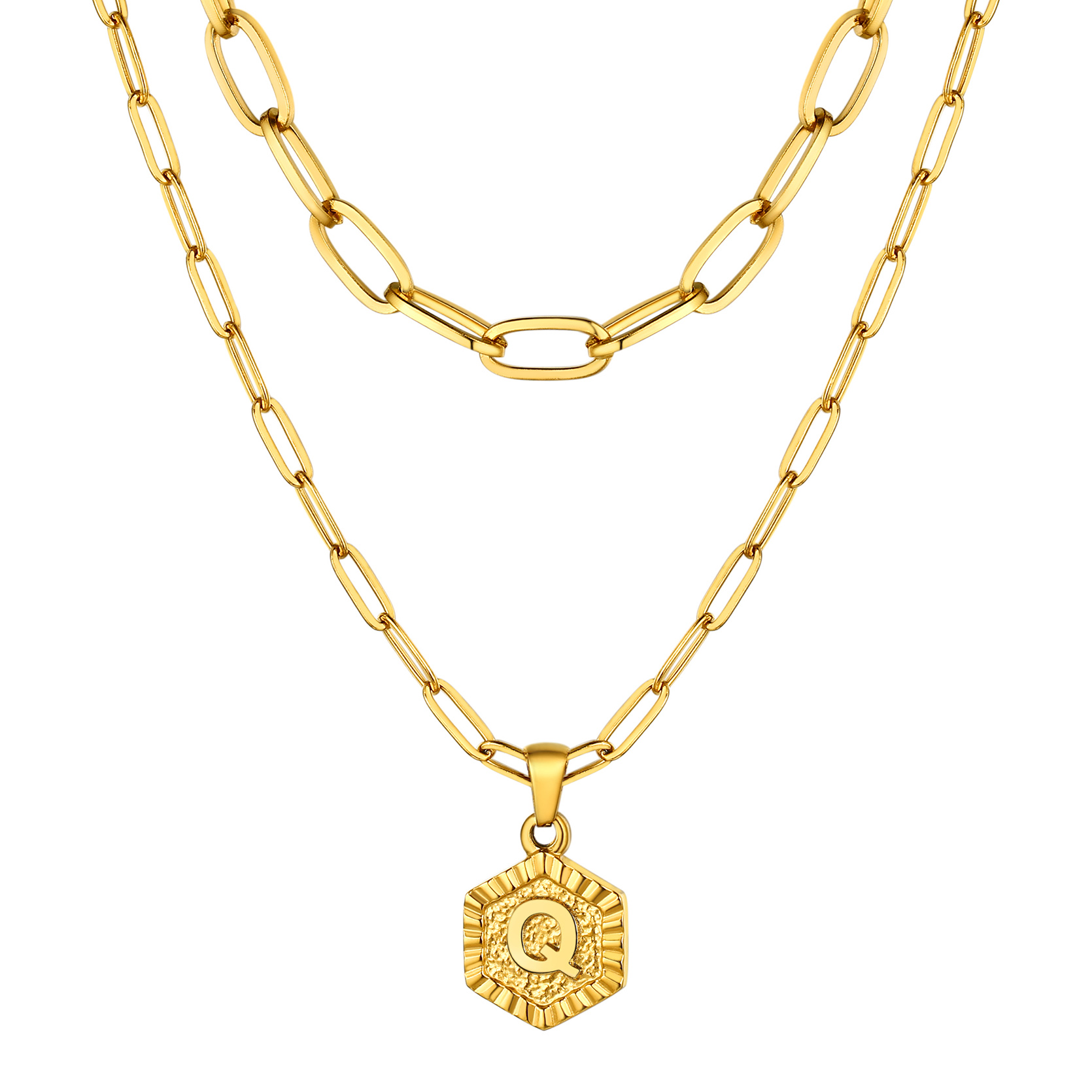 KeyStyle Layered Initial Pendant Necklace for Women Layered Paperclip Choker Chain Necklaces Set Alphabet Letter Necklaces with Cubic Zriconia Birthday Valentines Jewelry Gifts for Girlfriends Wife