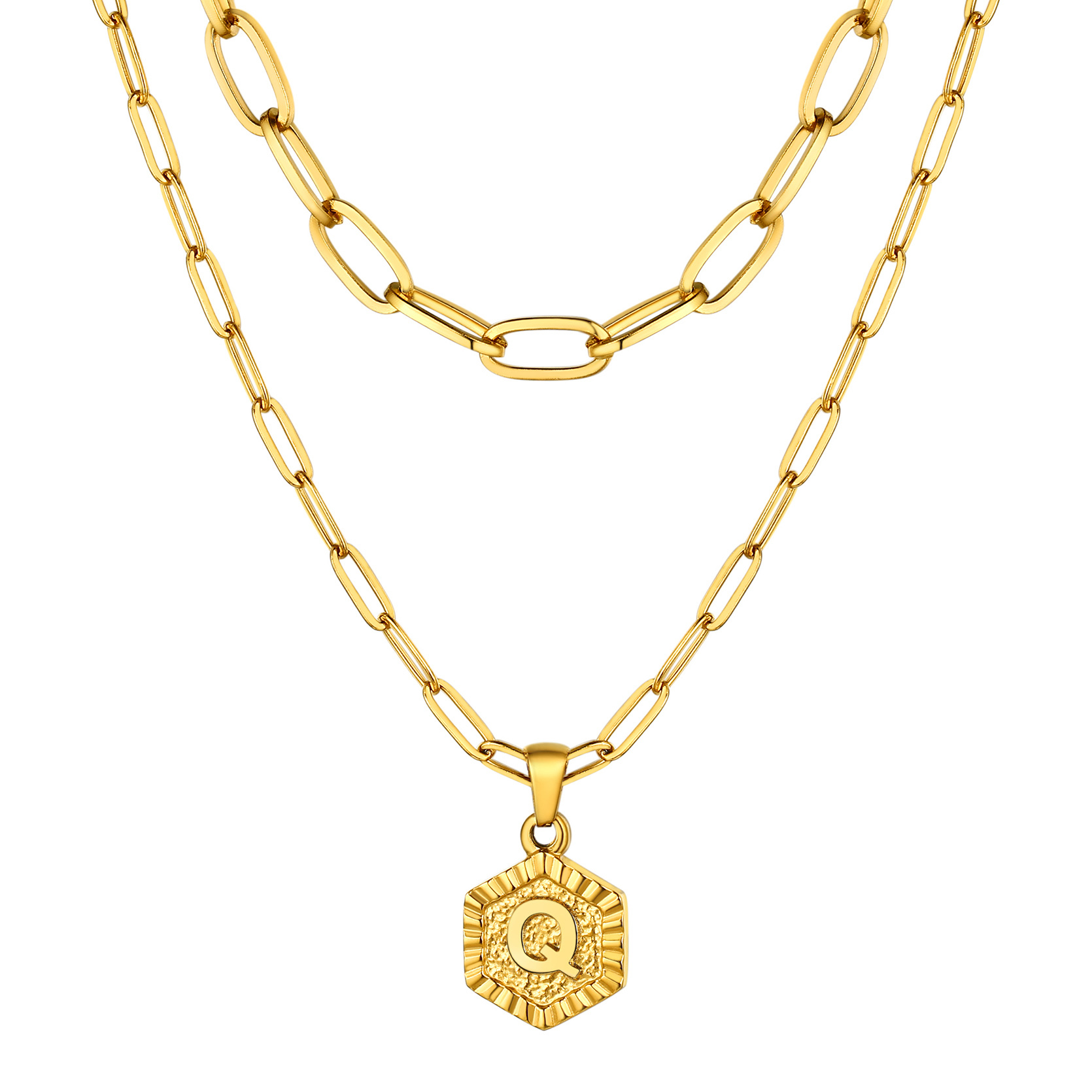 KeyStyle Layered Initial Pendant Necklace for Women Layered Paperclip Choker Chain Necklaces Set Alphabet Letter Necklaces with Cubic Zriconia Birthday Valentines Jewelry Gifts for Girlfriends Wife