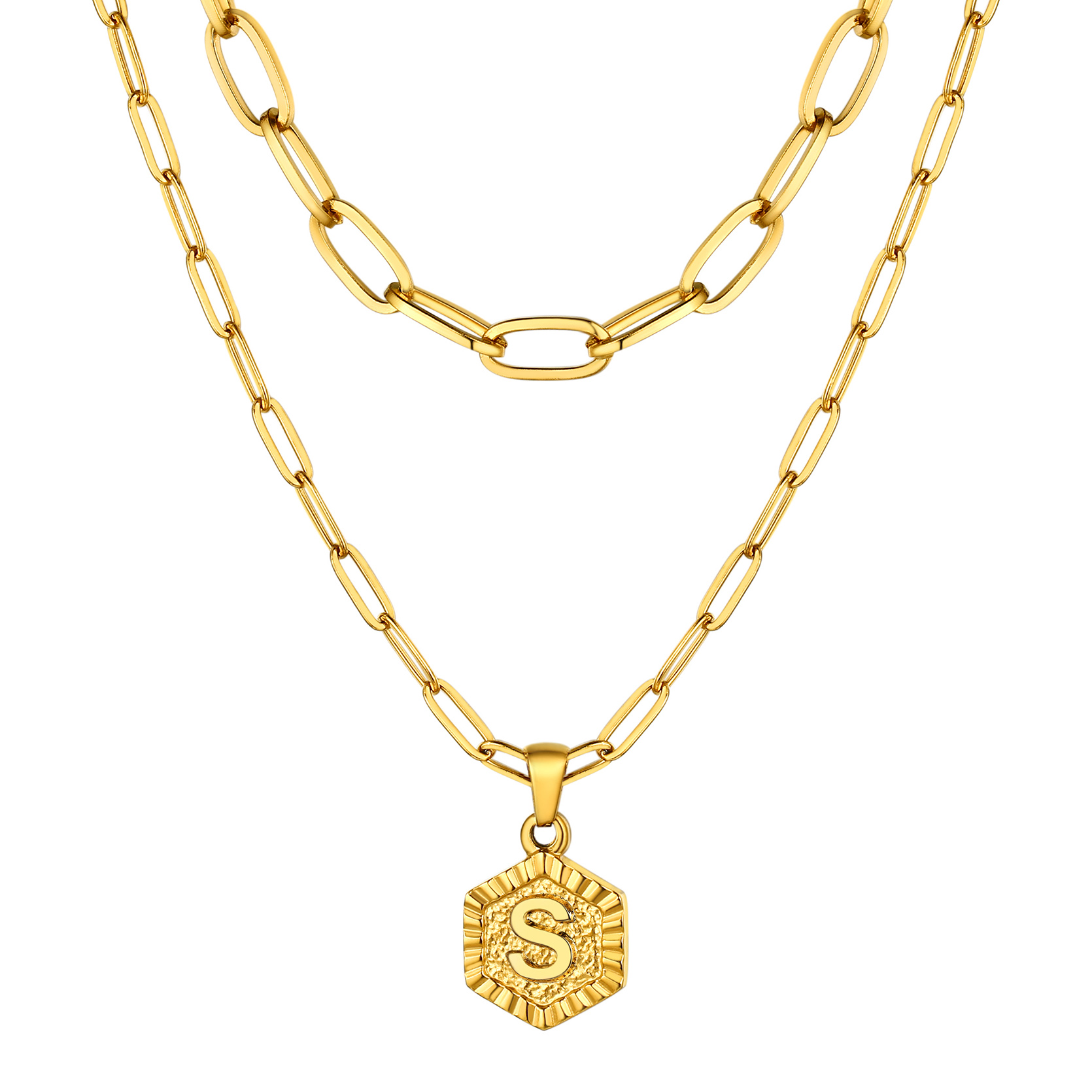 KeyStyle Layered Initial Pendant Necklace for Women Layered Paperclip Choker Chain Necklaces Set Alphabet Letter Necklaces with Cubic Zriconia Birthday Valentines Jewelry Gifts for Girlfriends Wife