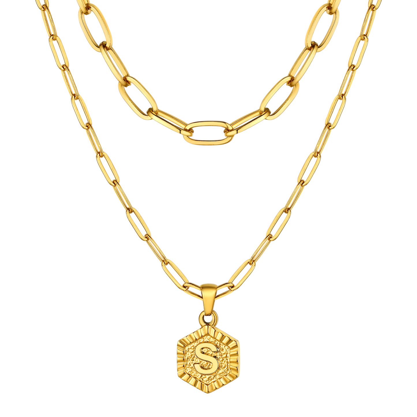 KeyStyle Layered Initial Pendant Necklace for Women Layered Paperclip Choker Chain Necklaces Set Alphabet Letter Necklaces with Cubic Zriconia Birthday Valentines Jewelry Gifts for Girlfriends Wife