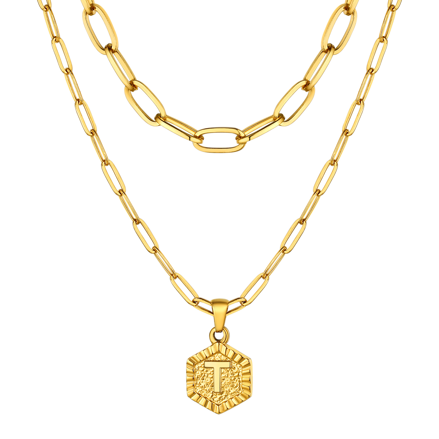 KeyStyle Layered Initial Pendant Necklace for Women Layered Paperclip Choker Chain Necklaces Set Alphabet Letter Necklaces with Cubic Zriconia Birthday Valentines Jewelry Gifts for Girlfriends Wife