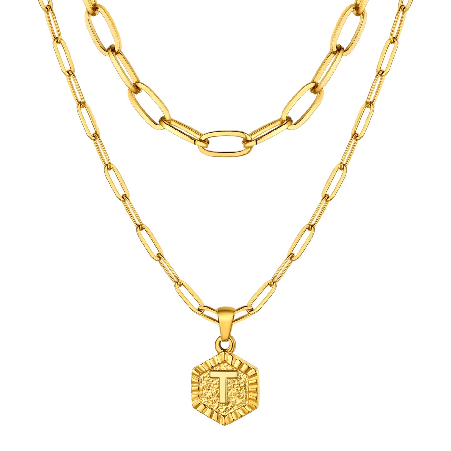 KeyStyle Layered Initial Pendant Necklace for Women Layered Paperclip Choker Chain Necklaces Set Alphabet Letter Necklaces with Cubic Zriconia Birthday Valentines Jewelry Gifts for Girlfriends Wife