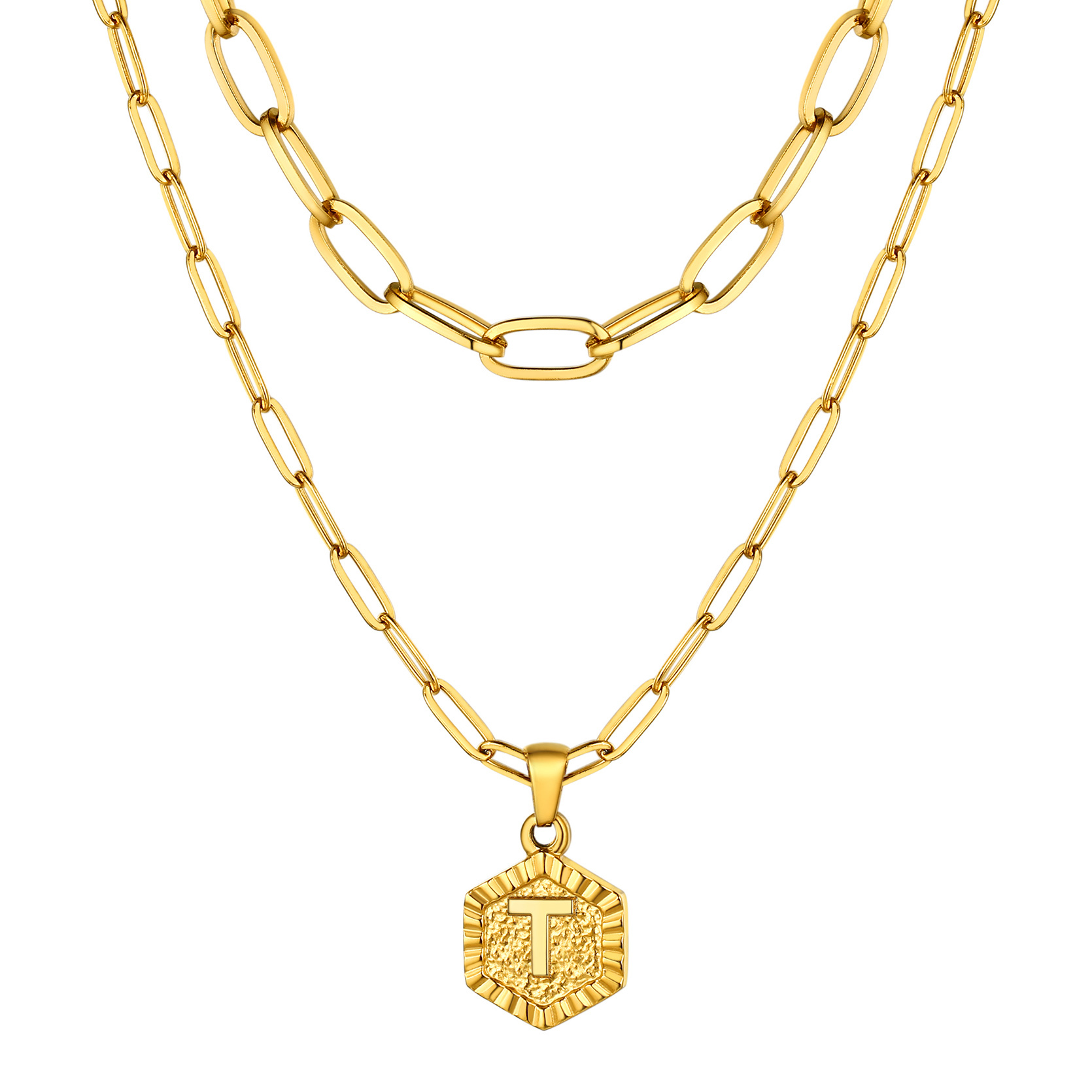 KeyStyle Layered Initial Pendant Necklace for Women Layered Paperclip Choker Chain Necklaces Set Alphabet Letter Necklaces with Cubic Zriconia Birthday Valentines Jewelry Gifts for Girlfriends Wife