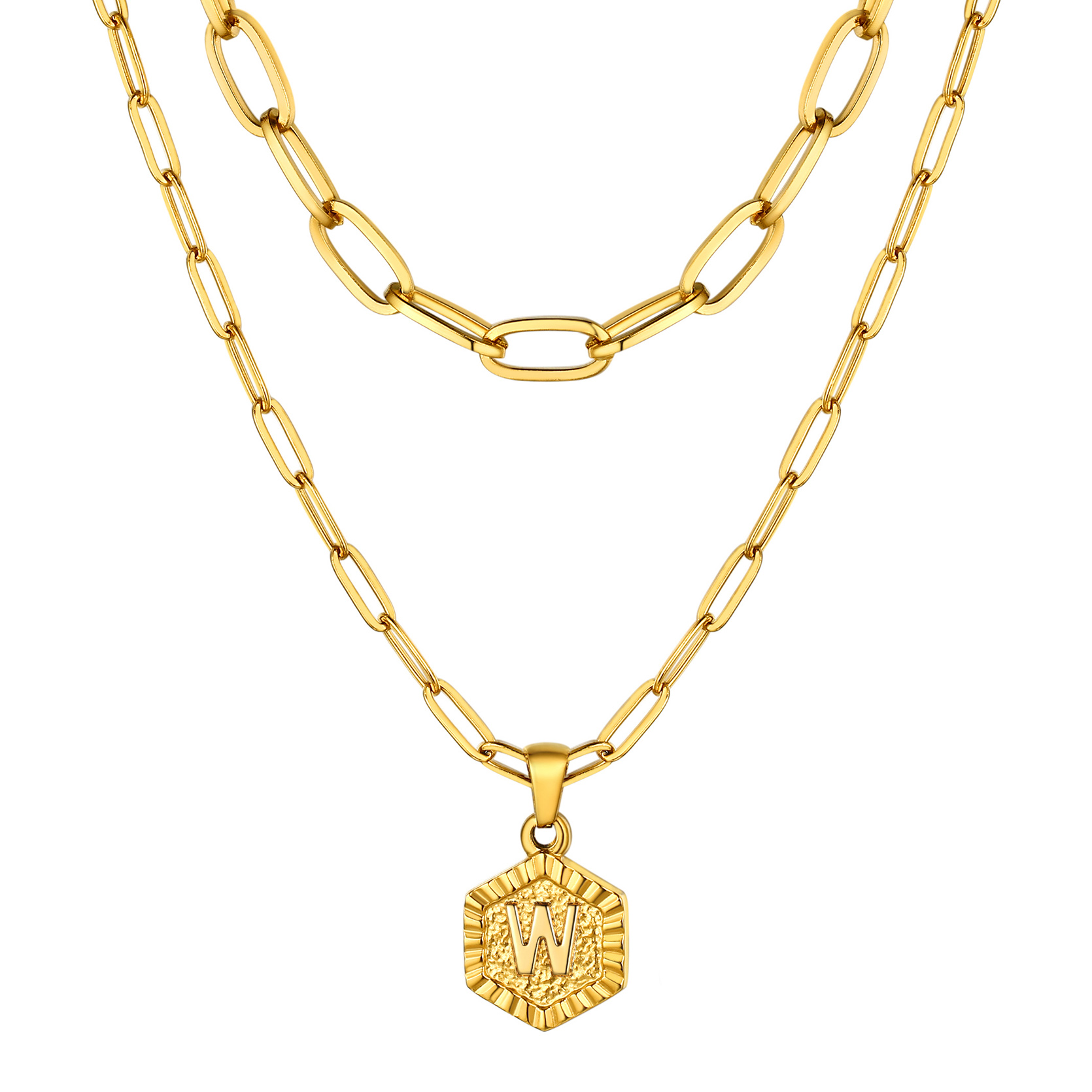 KeyStyle Layered Initial Pendant Necklace for Women Layered Paperclip Choker Chain Necklaces Set Alphabet Letter Necklaces with Cubic Zriconia Birthday Valentines Jewelry Gifts for Girlfriends Wife