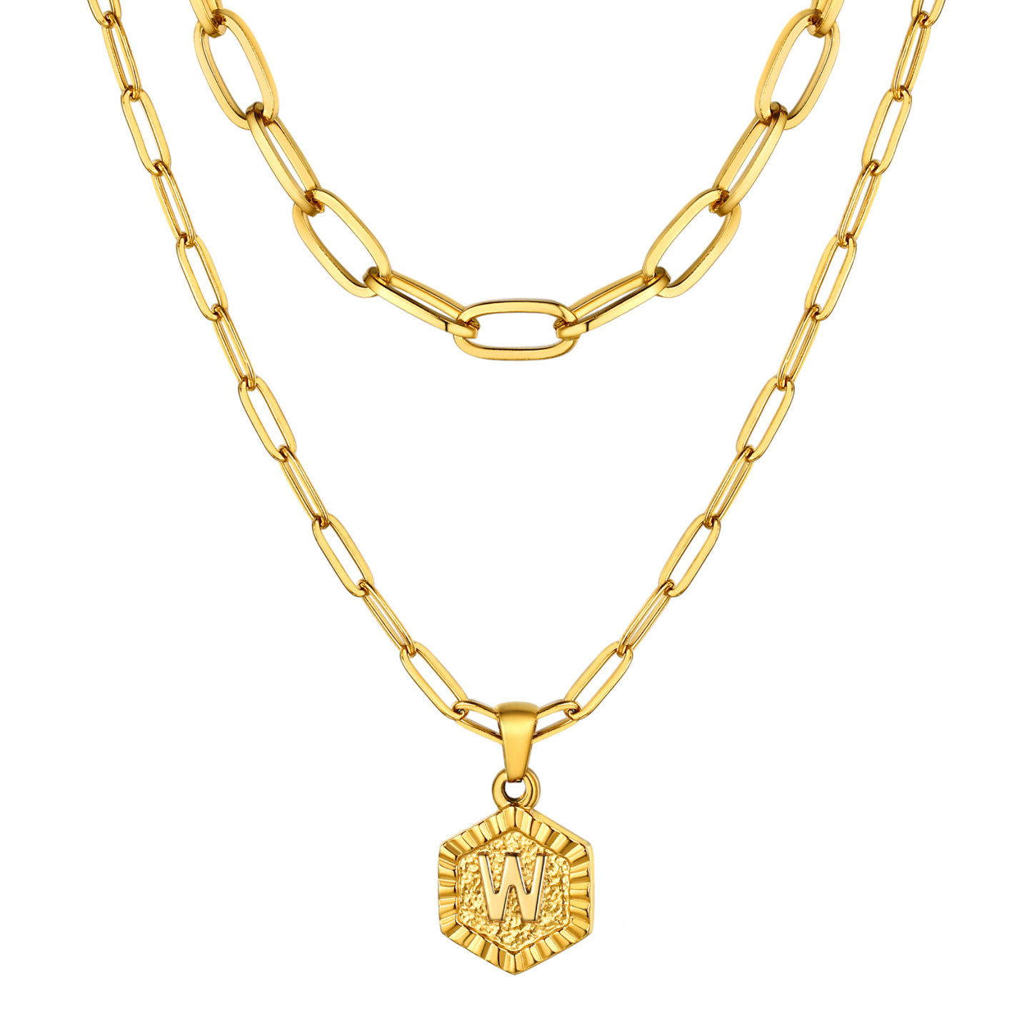 KeyStyle Layered Initial Pendant Necklace for Women Layered Paperclip Choker Chain Necklaces Set Alphabet Letter Necklaces with Cubic Zriconia Birthday Valentines Jewelry Gifts for Girlfriends Wife