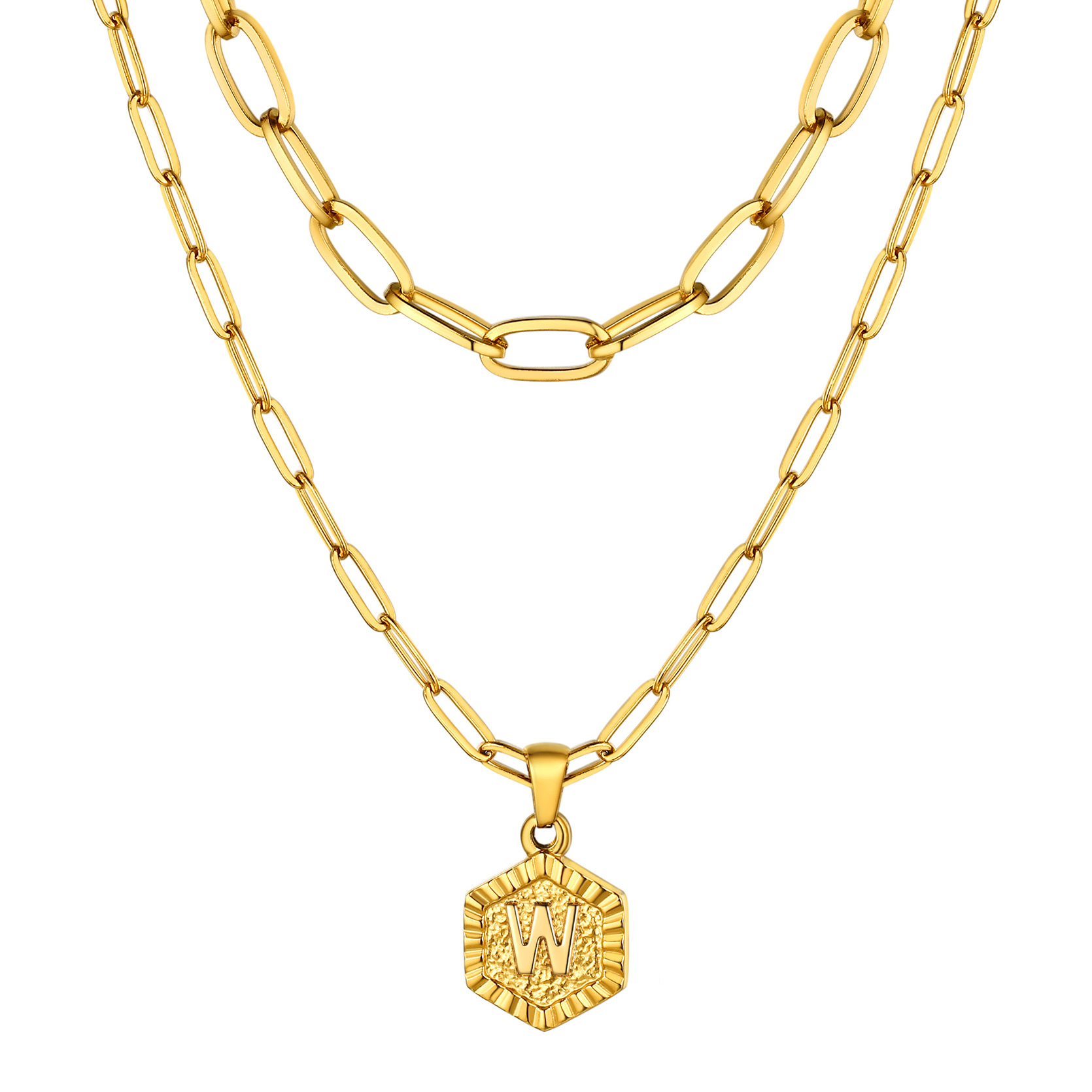 KeyStyle Layered Initial Pendant Necklace for Women Layered Paperclip Choker Chain Necklaces Set Alphabet Letter Necklaces with Cubic Zriconia Birthday Valentines Jewelry Gifts for Girlfriends Wife