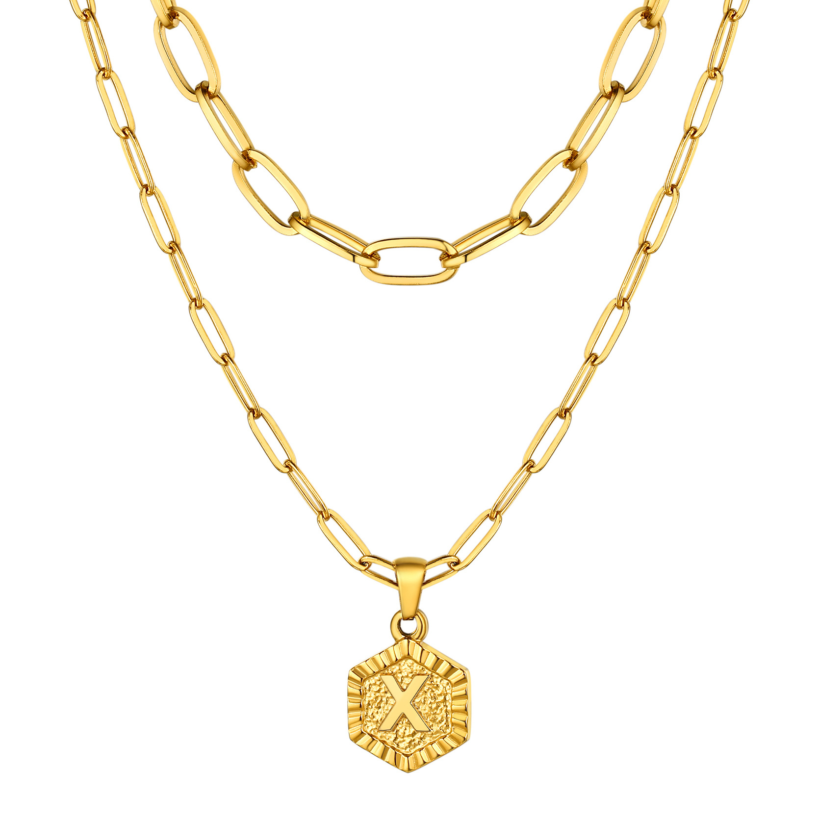 KeyStyle Layered Initial Pendant Necklace for Women Layered Paperclip Choker Chain Necklaces Set Alphabet Letter Necklaces with Cubic Zriconia Birthday Valentines Jewelry Gifts for Girlfriends Wife