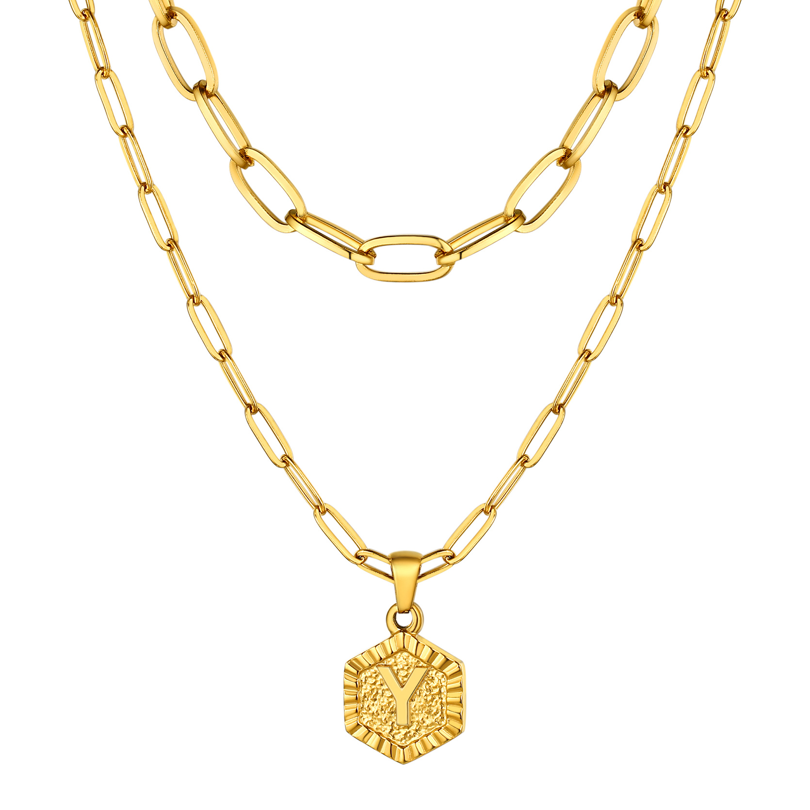 KeyStyle Layered Initial Pendant Necklace for Women Layered Paperclip Choker Chain Necklaces Set Alphabet Letter Necklaces with Cubic Zriconia Birthday Valentines Jewelry Gifts for Girlfriends Wife