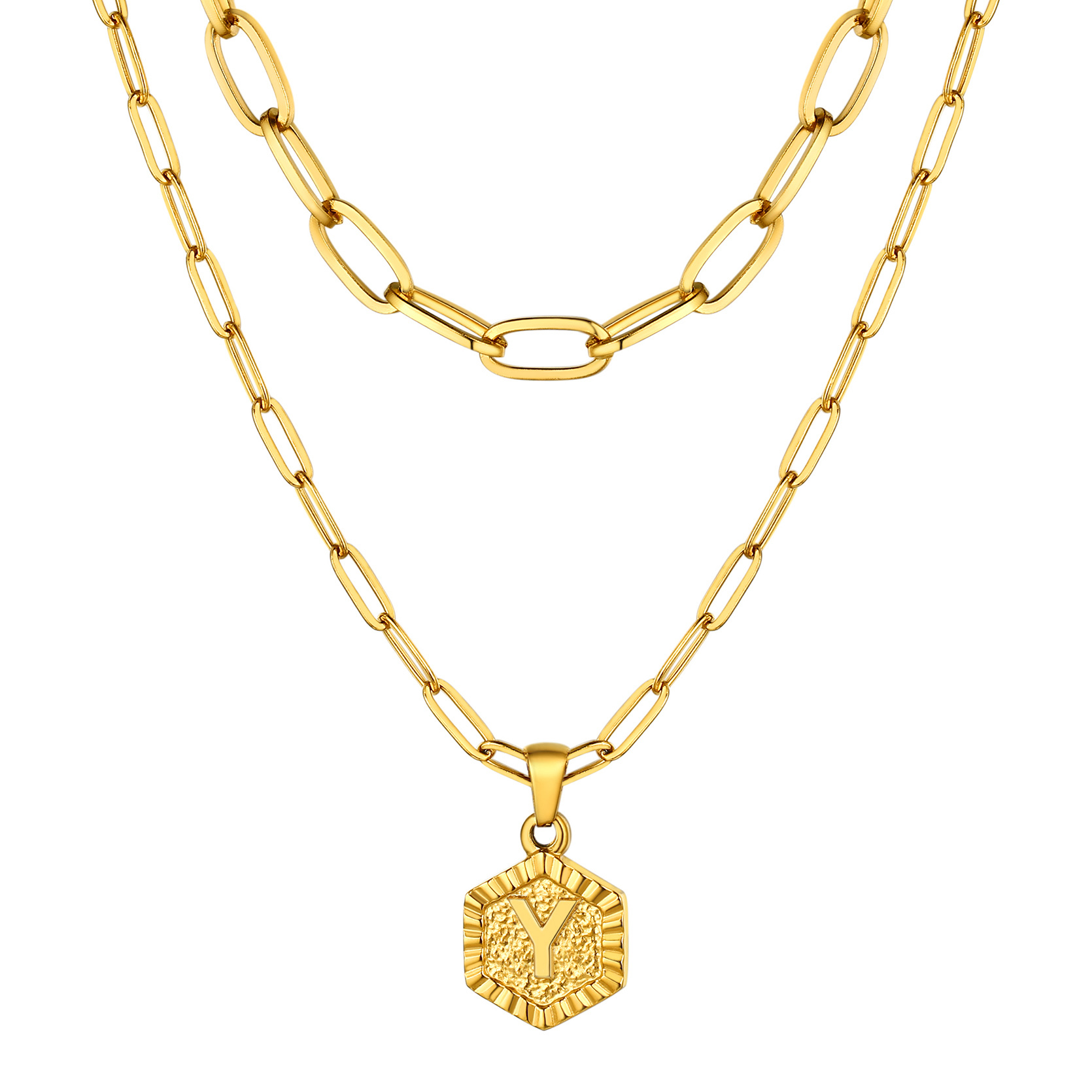 KeyStyle Layered Initial Pendant Necklace for Women Layered Paperclip Choker Chain Necklaces Set Alphabet Letter Necklaces with Cubic Zriconia Birthday Valentines Jewelry Gifts for Girlfriends Wife