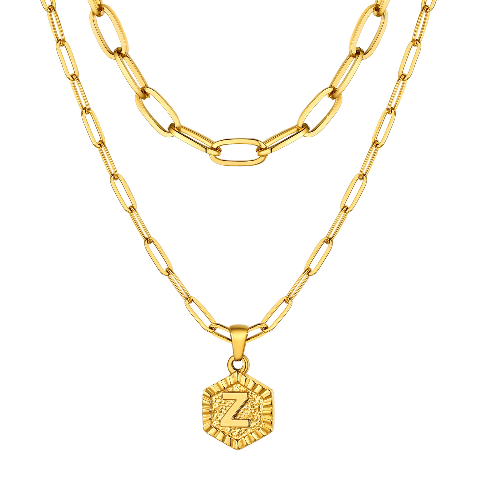 KeyStyle Layered Initial Pendant Necklace for Women Layered Paperclip Choker Chain Necklaces Set Alphabet Letter Necklaces with Cubic Zriconia Birthday Valentines Jewelry Gifts for Girlfriends Wife