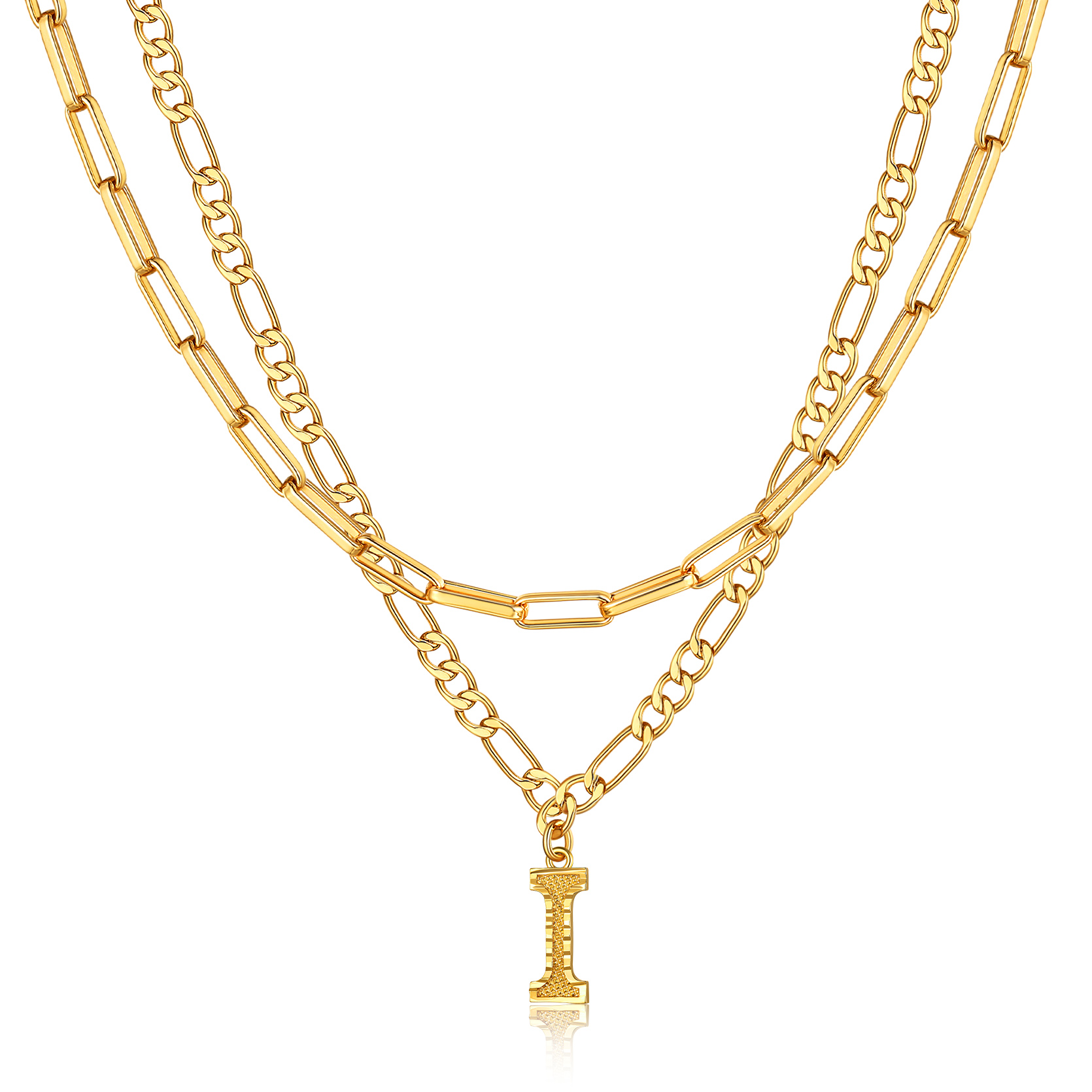 KeyStyle Layered Initial Pendant Necklace for Women Layered Paperclip Choker Chain Necklaces Set Alphabet Letter Necklaces with Cubic Zriconia Birthday Valentines Jewelry Gifts for Girlfriends Wife