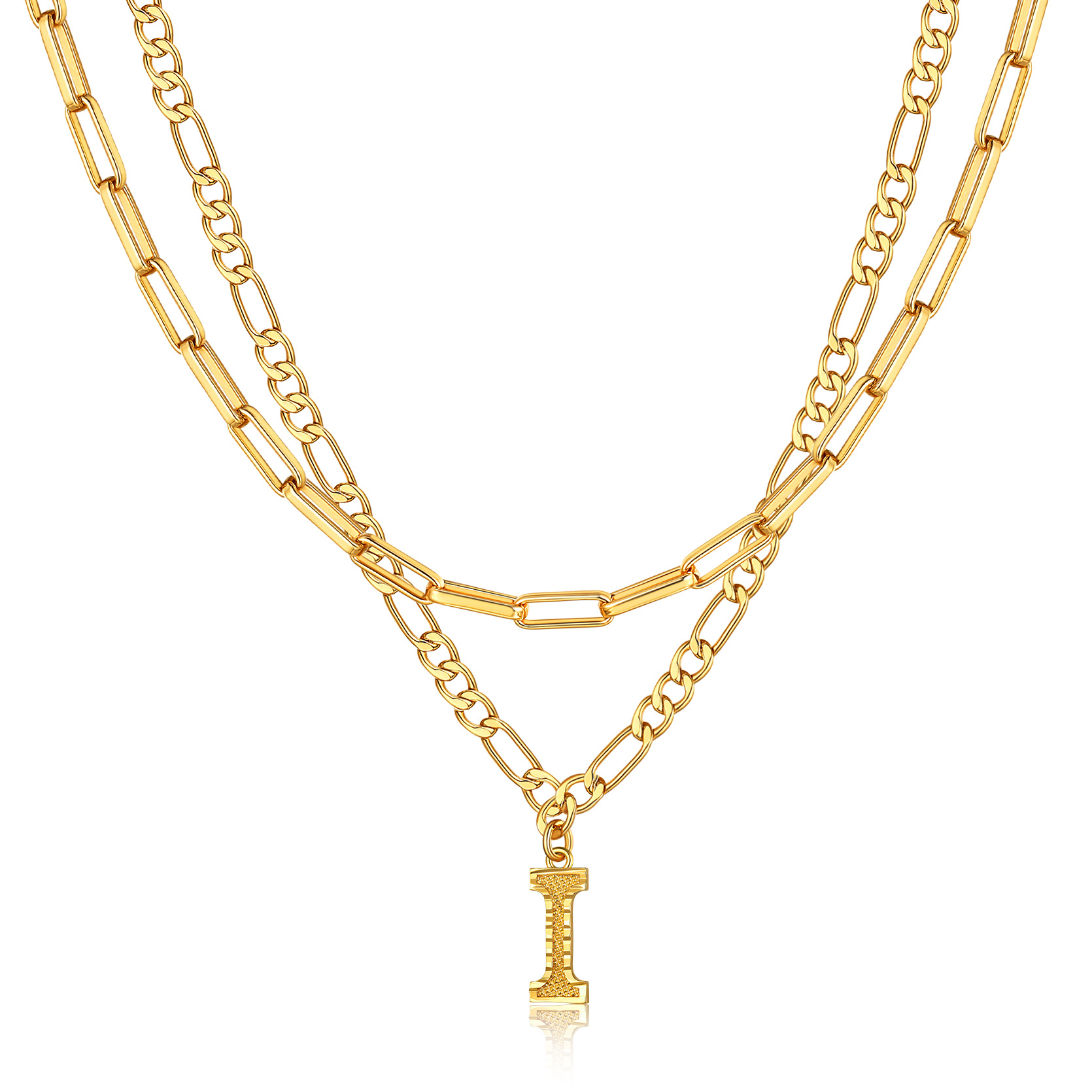 KeyStyle Layered Initial Pendant Necklace for Women Layered Paperclip Choker Chain Necklaces Set Alphabet Letter Necklaces with Cubic Zriconia Birthday Valentines Jewelry Gifts for Girlfriends Wife