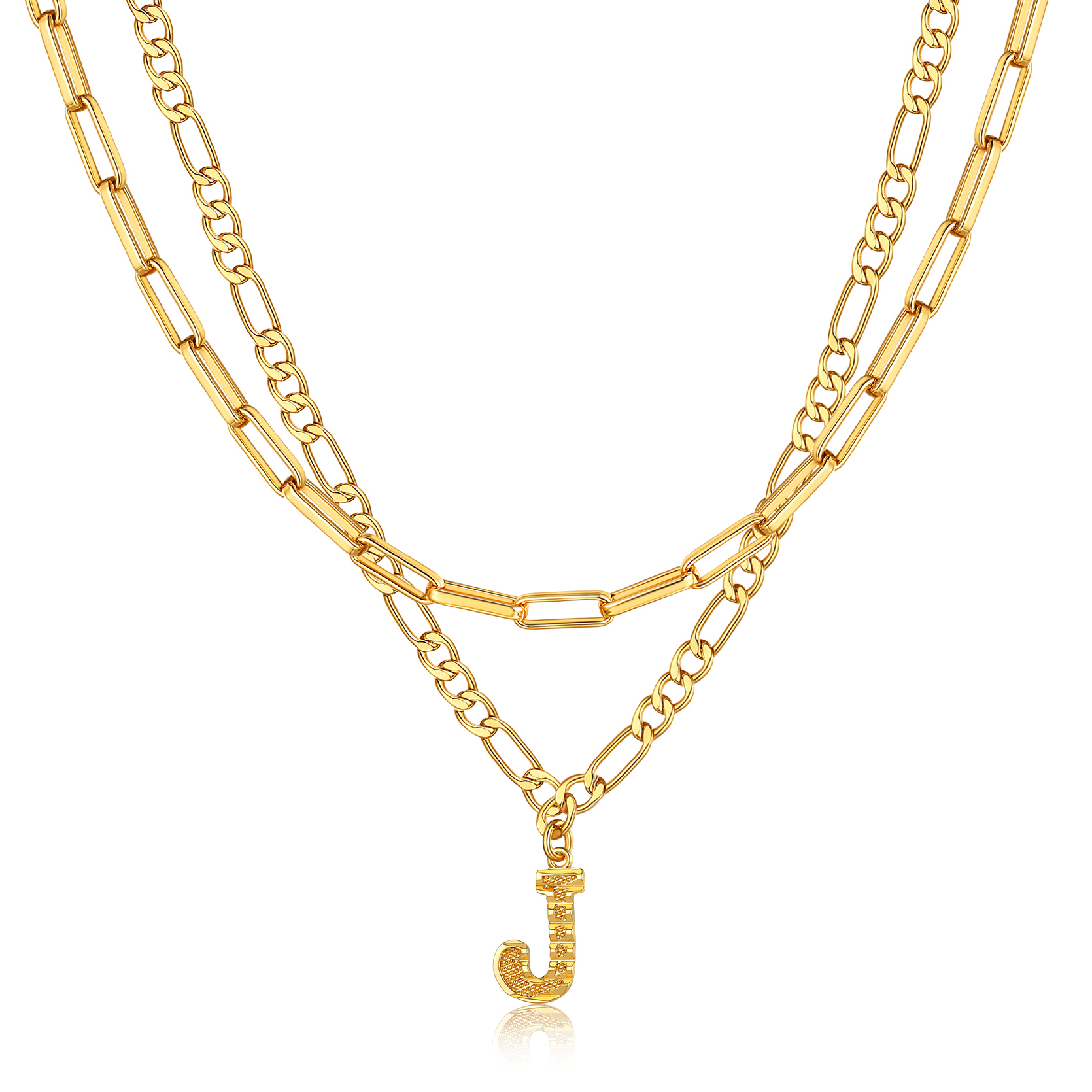 KeyStyle Layered Initial Pendant Necklace for Women Layered Paperclip Choker Chain Necklaces Set Alphabet Letter Necklaces with Cubic Zriconia Birthday Valentines Jewelry Gifts for Girlfriends Wife